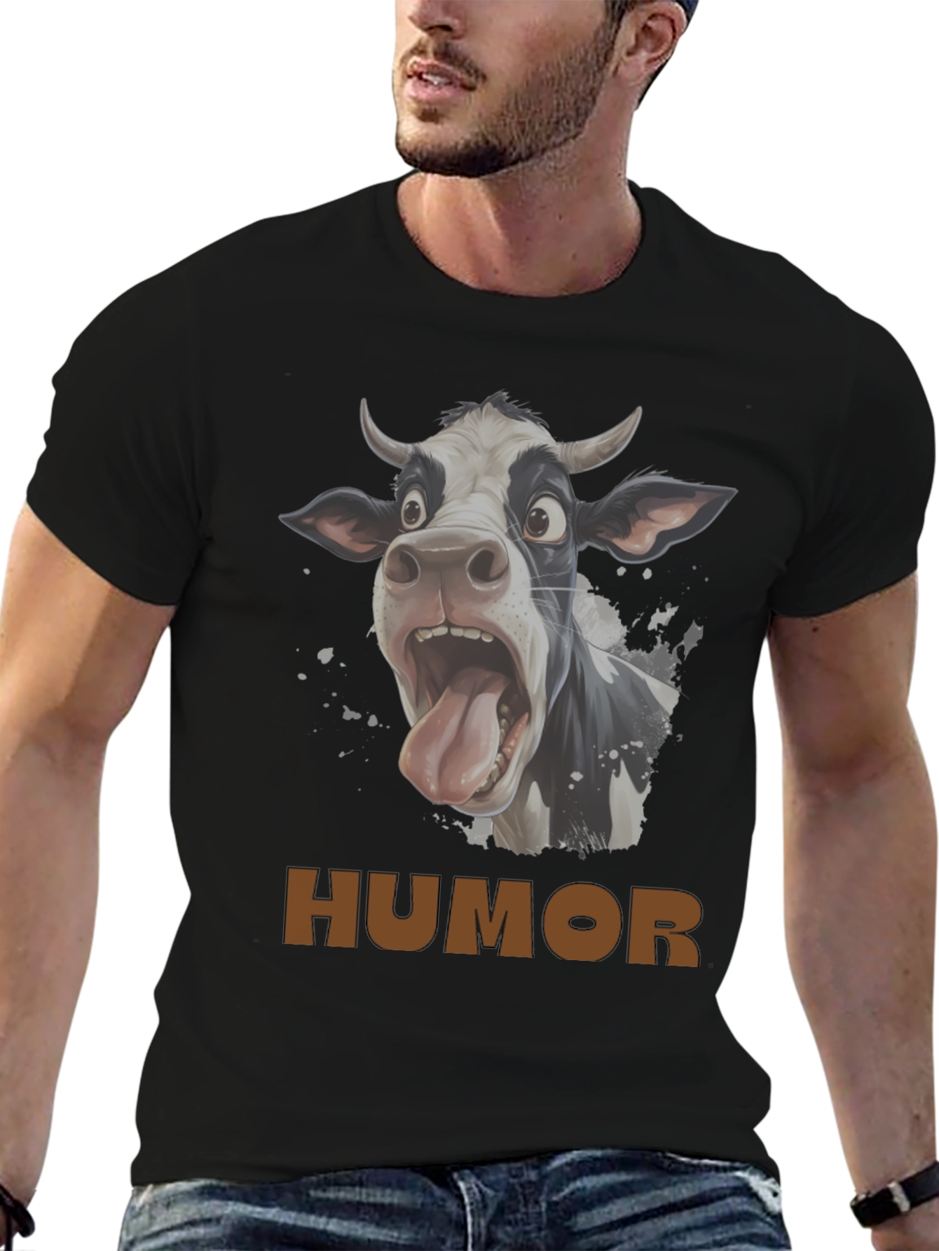 Black Humorous Cow Graphic T-Shirt - Black view 6