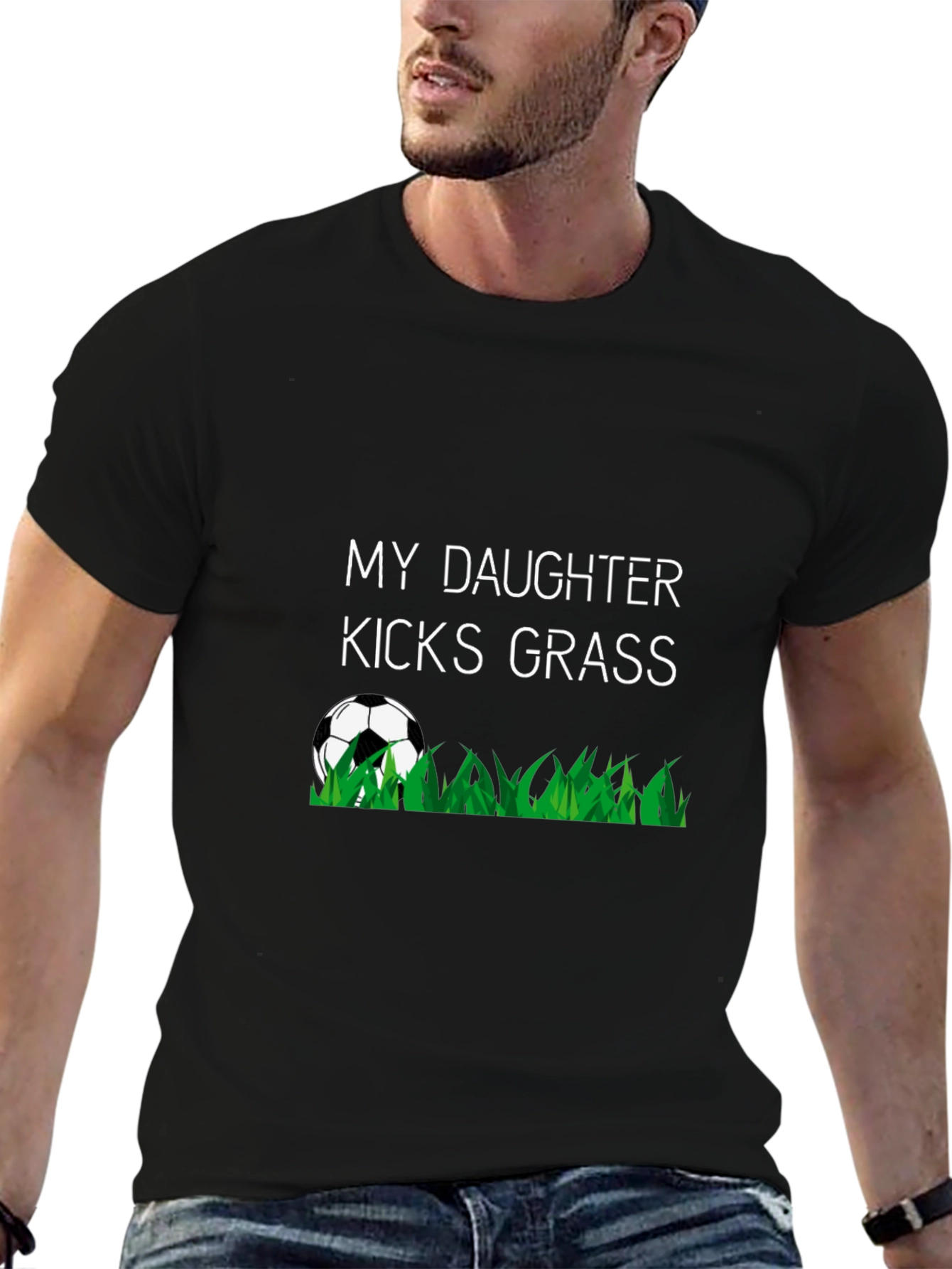 Black My Daughter Kicks Grass T-Shirt, Soccer Tee view 6