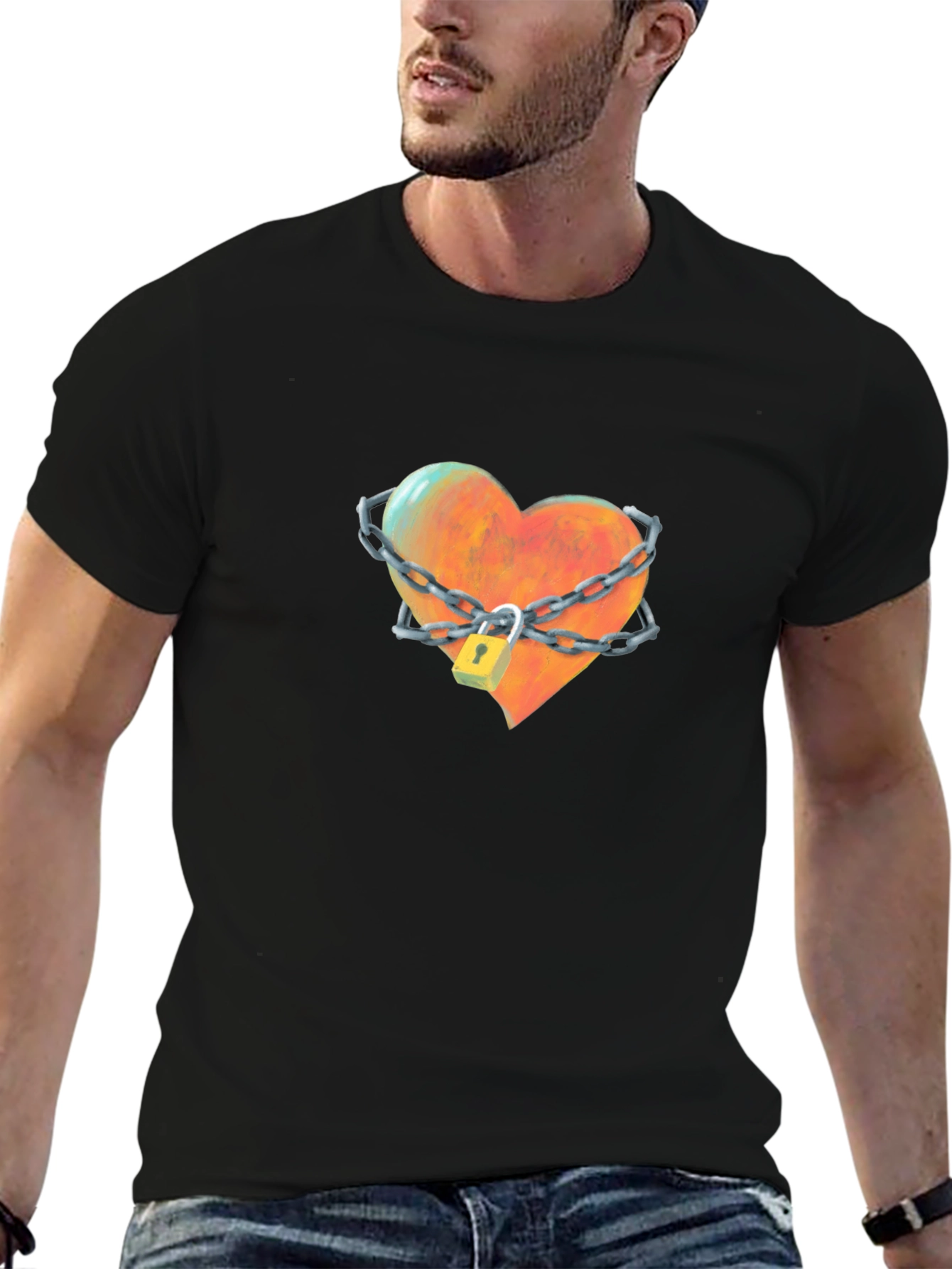 Black Locked Heart Graphic Tee - Stylish Cotton T-Shirt view 6
