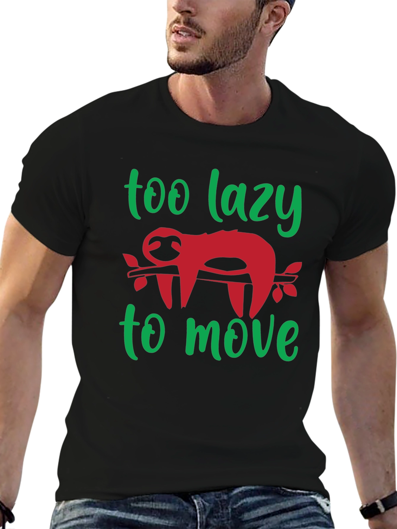 Black Too Lazy to Move Sloth Graphic Tee view 6