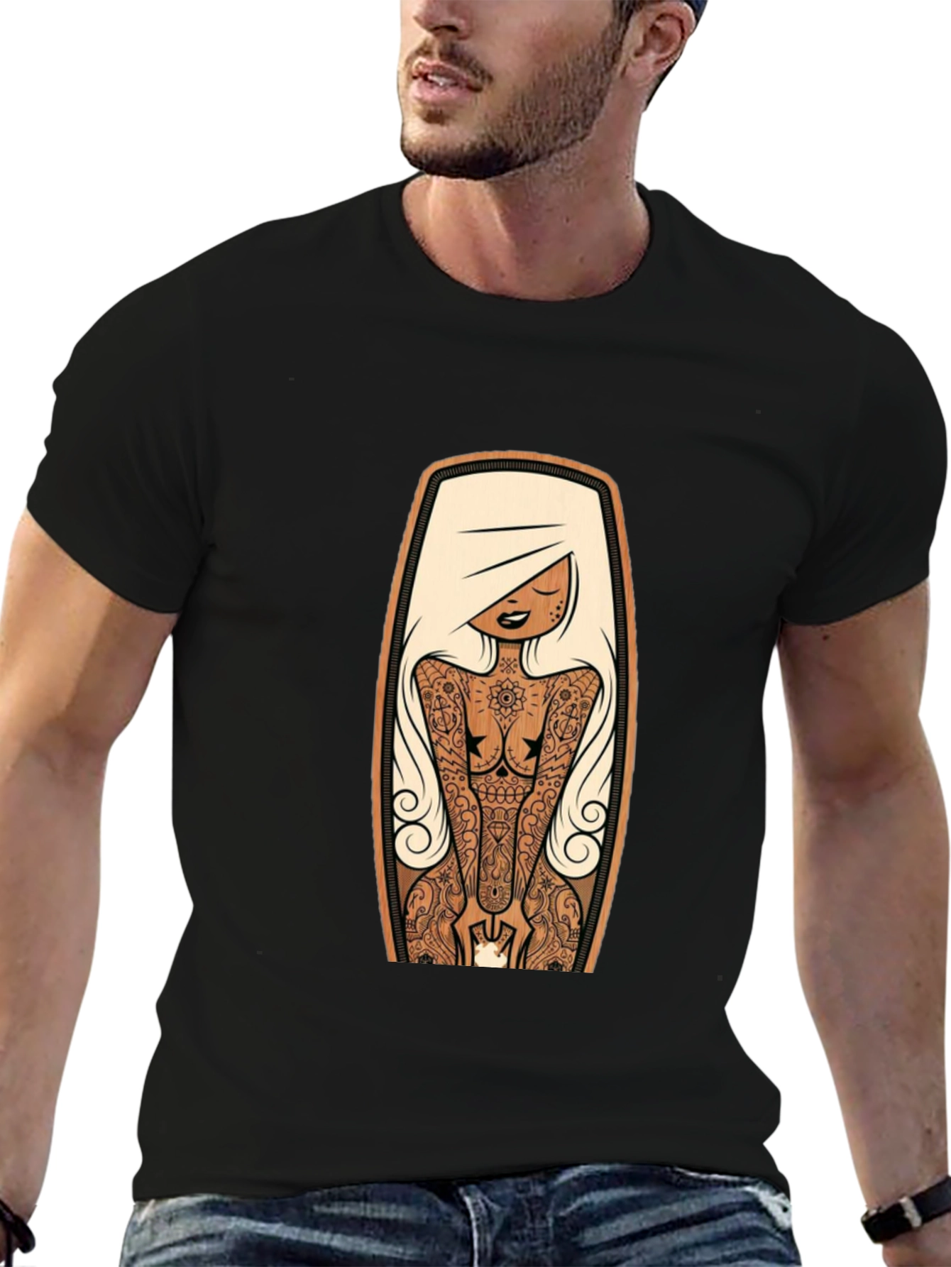 Black Tattooed Lady Graphic Tee - Black Crew Neck view 6