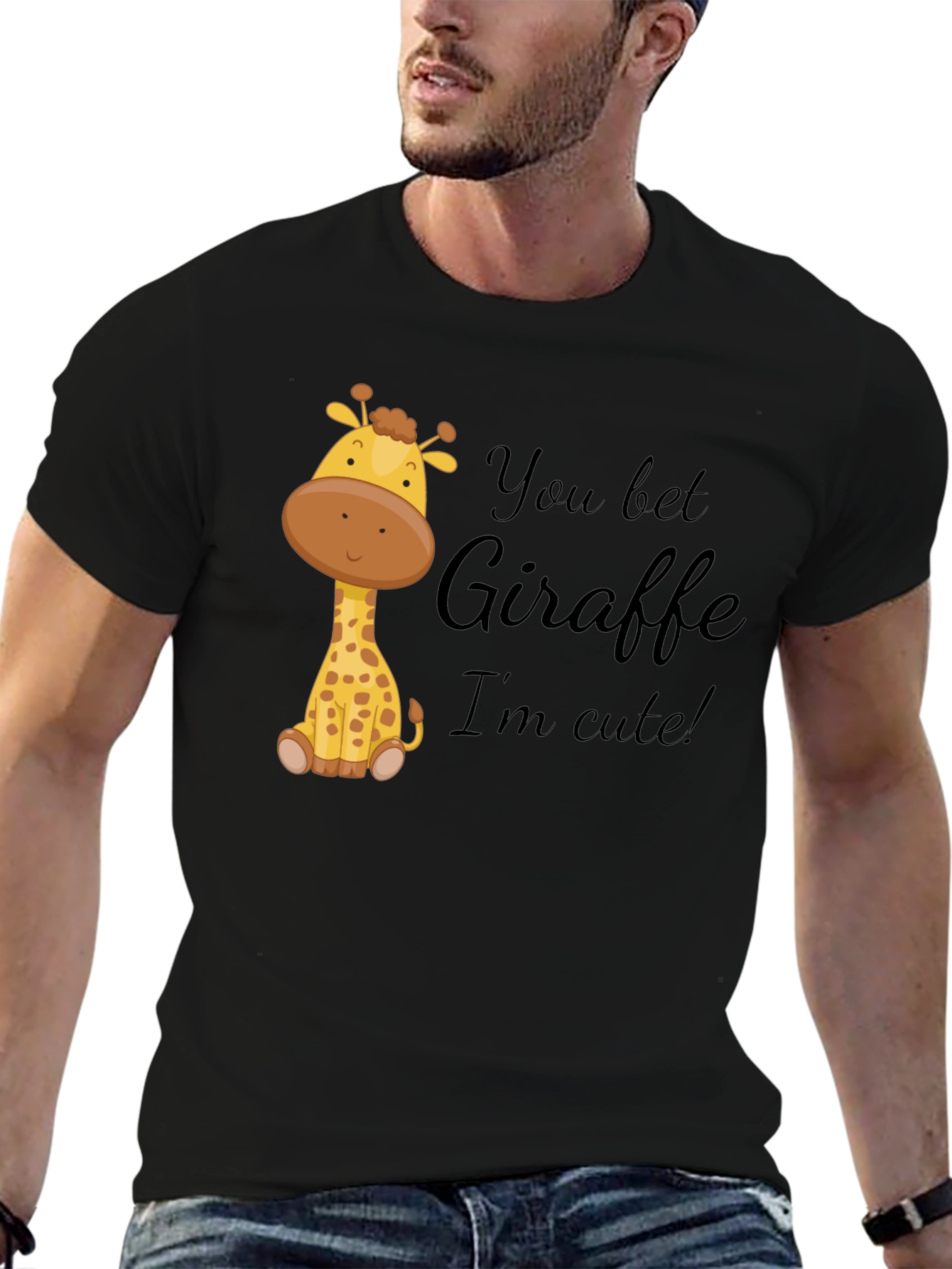 Black You Bet Giraffe I'm Cute! Black Cotton Tee view 6