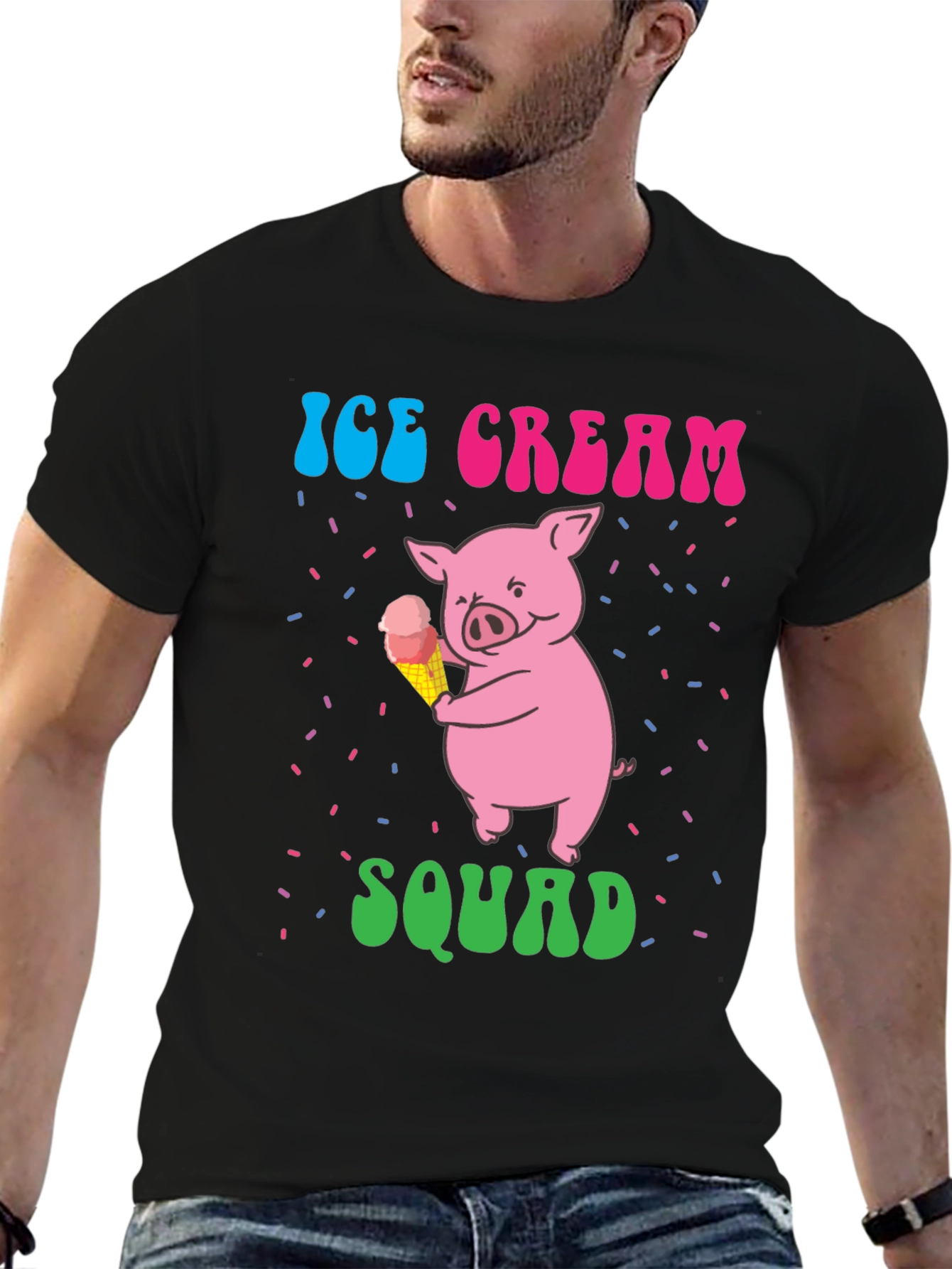 Black Ice Cream Pig Squad Tee view 6