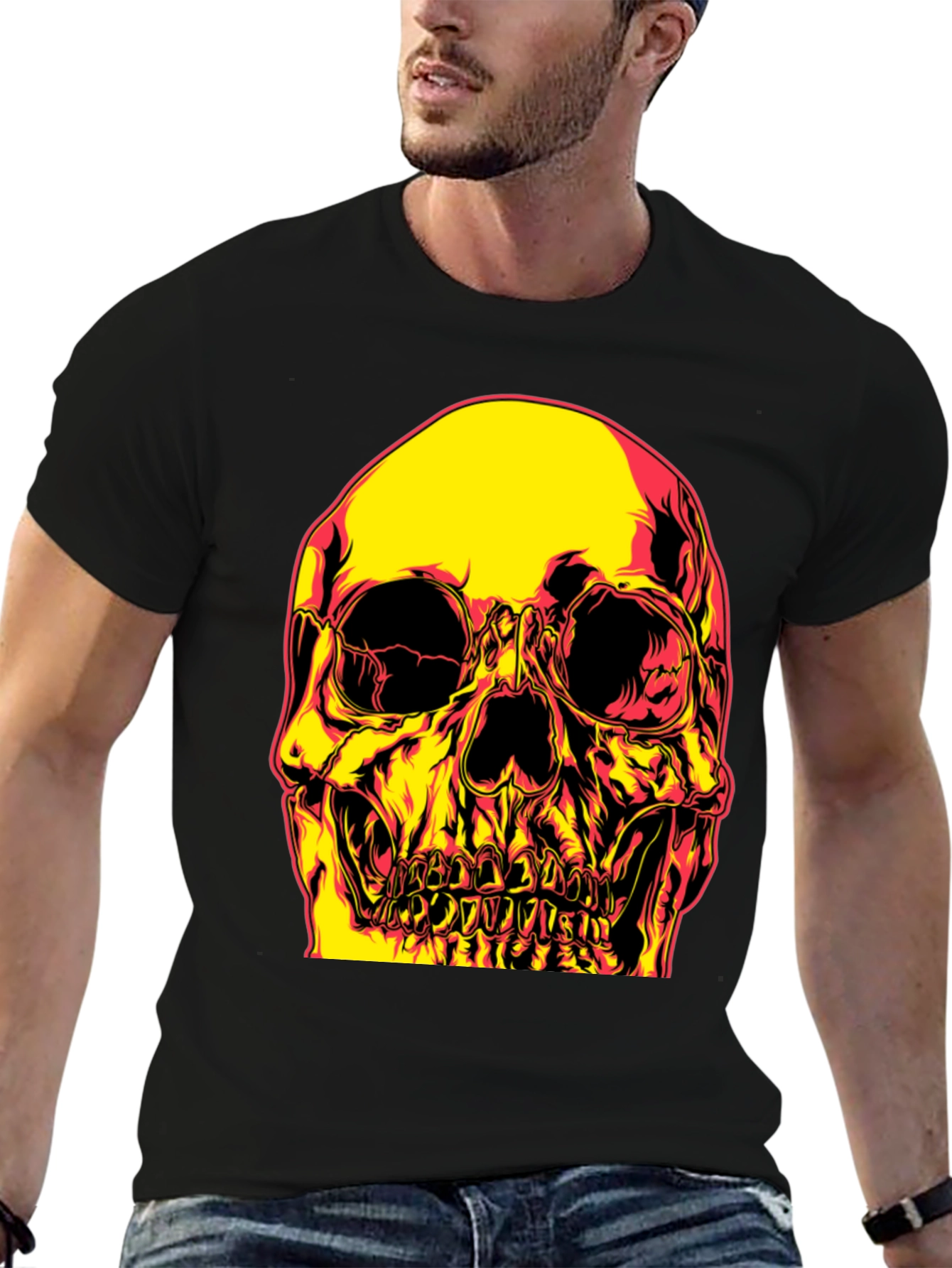 Black Skull Graphic Print Black T-Shirt view 6
