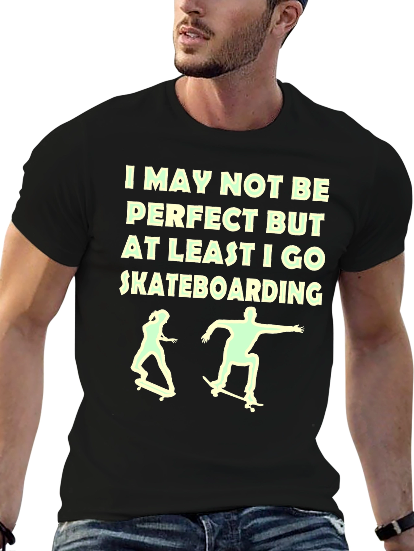 Black Skateboarding Graphic Tee - I May Not Be Perfect view 6