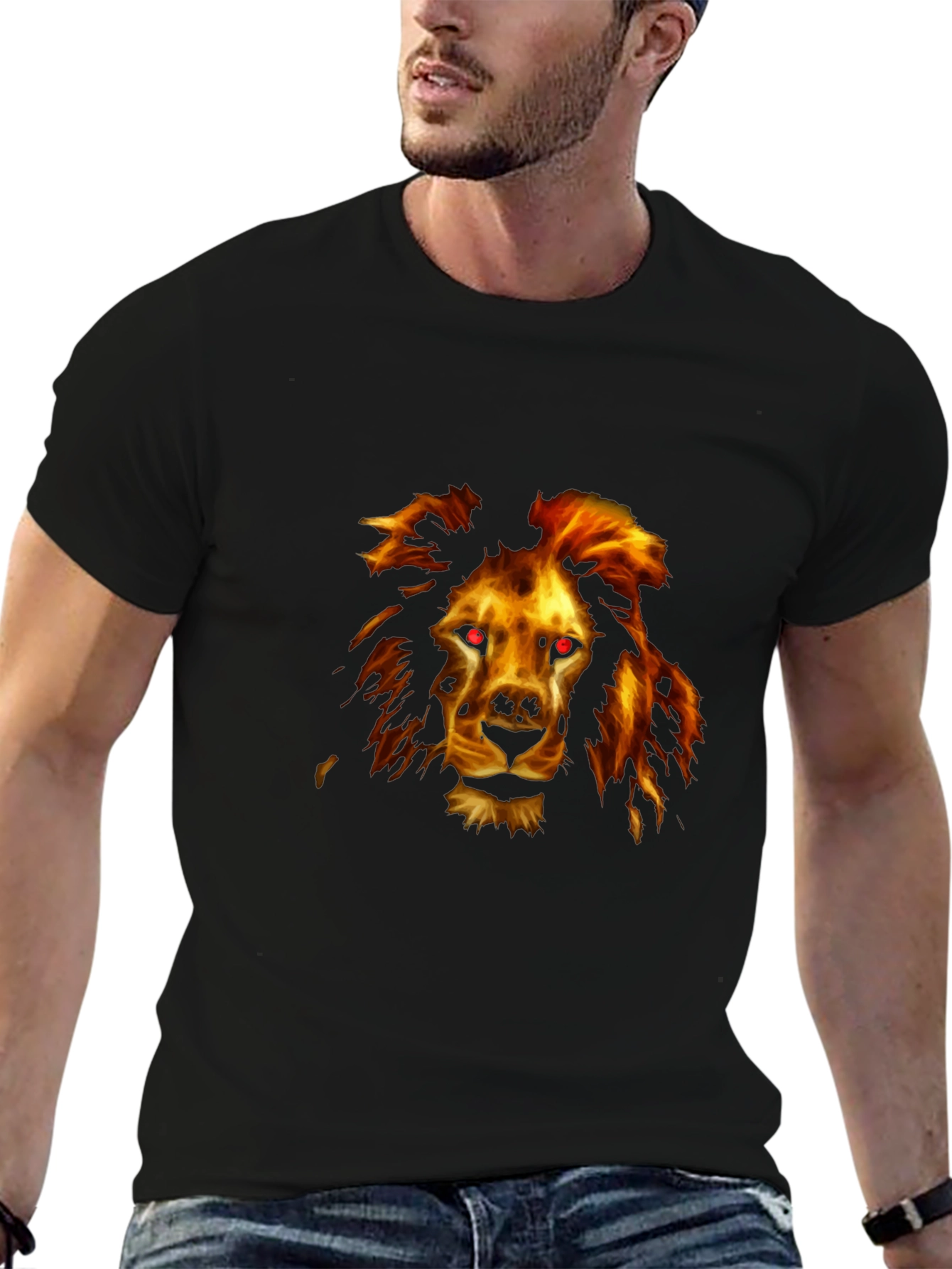 Black Fiery Lion Graphic Tee - Black Cotton Comfort view 6