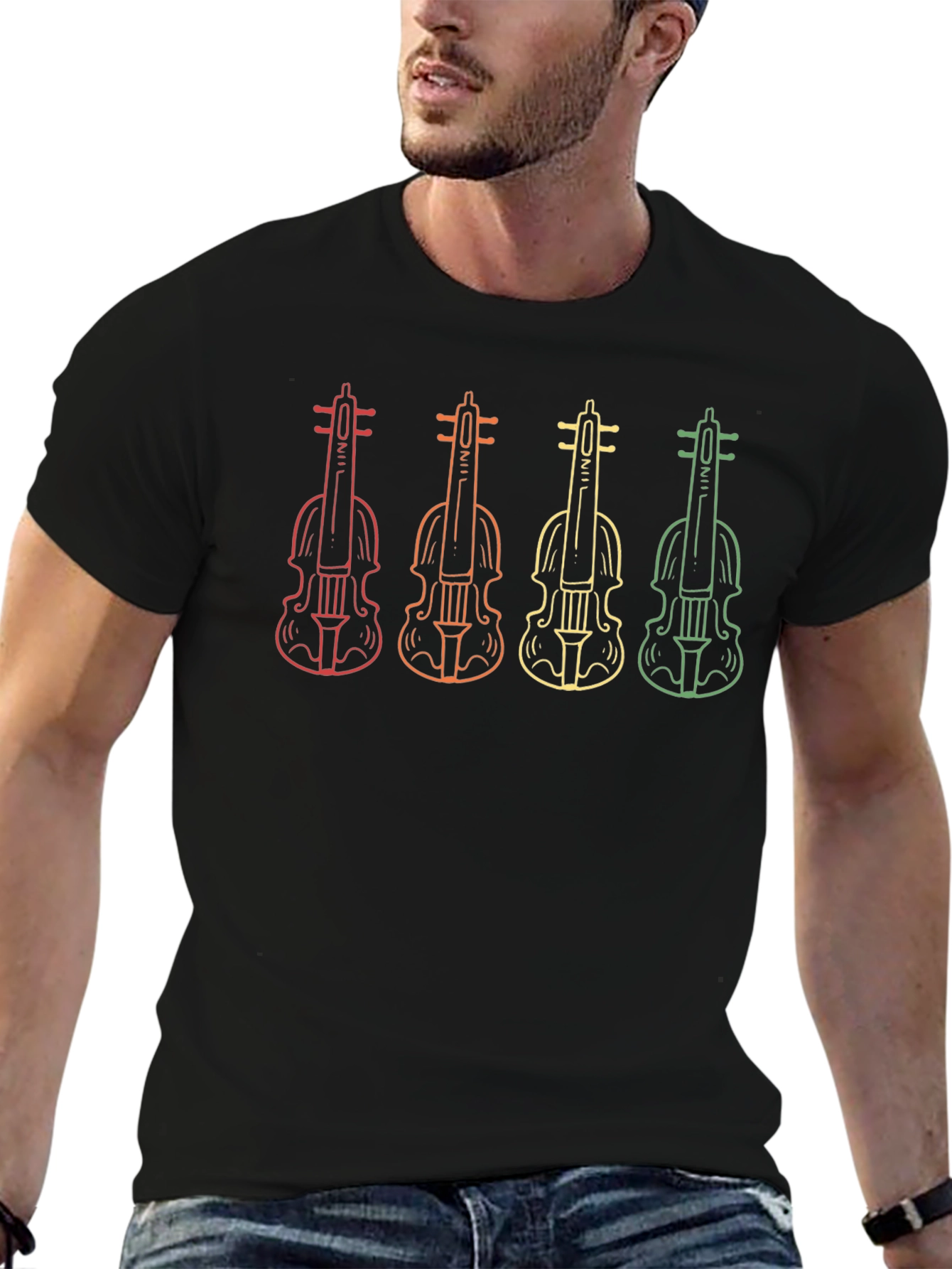 Black Retro Violin Graphic Tee - Music Lover Shirt view 6