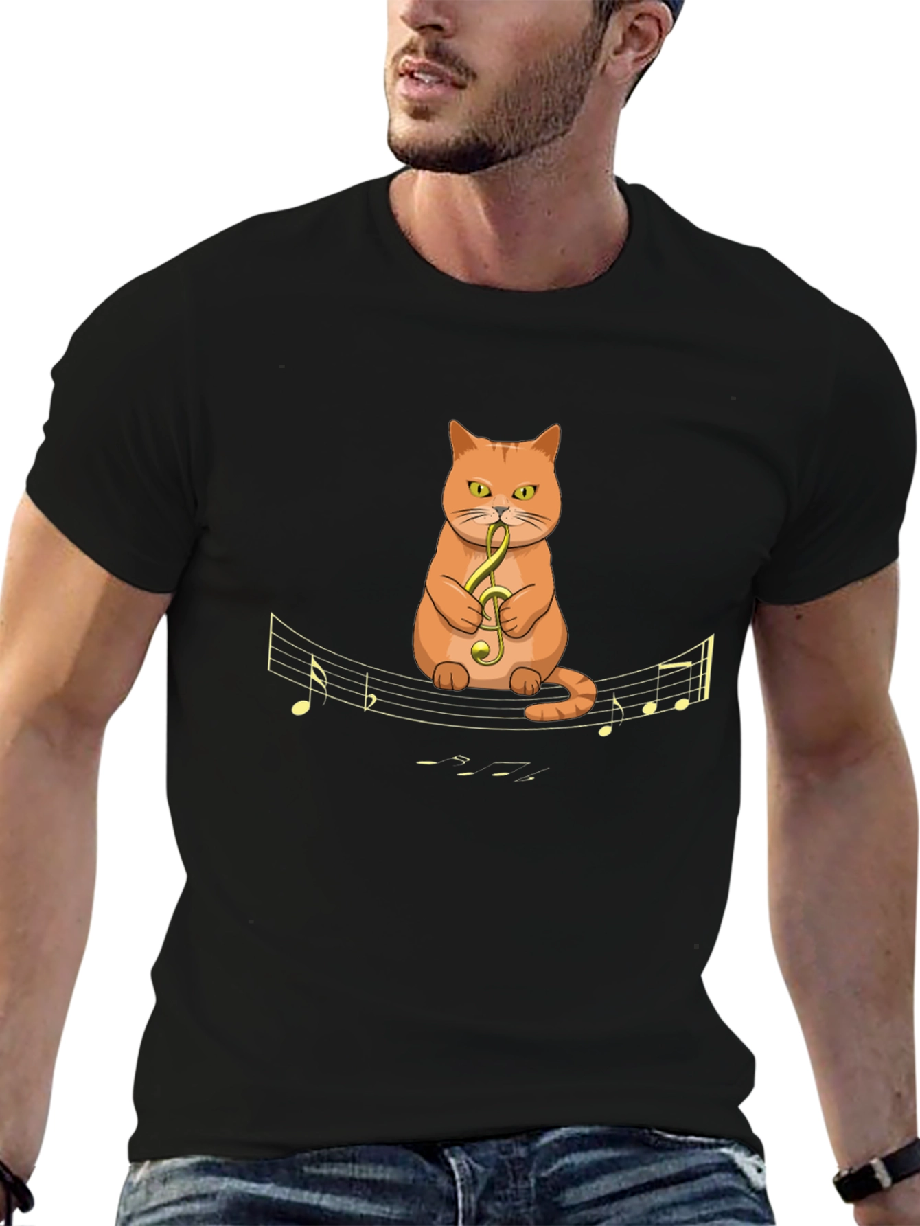 Black Musical Cat T-Shirt - Quirky Graphic Tee view 6