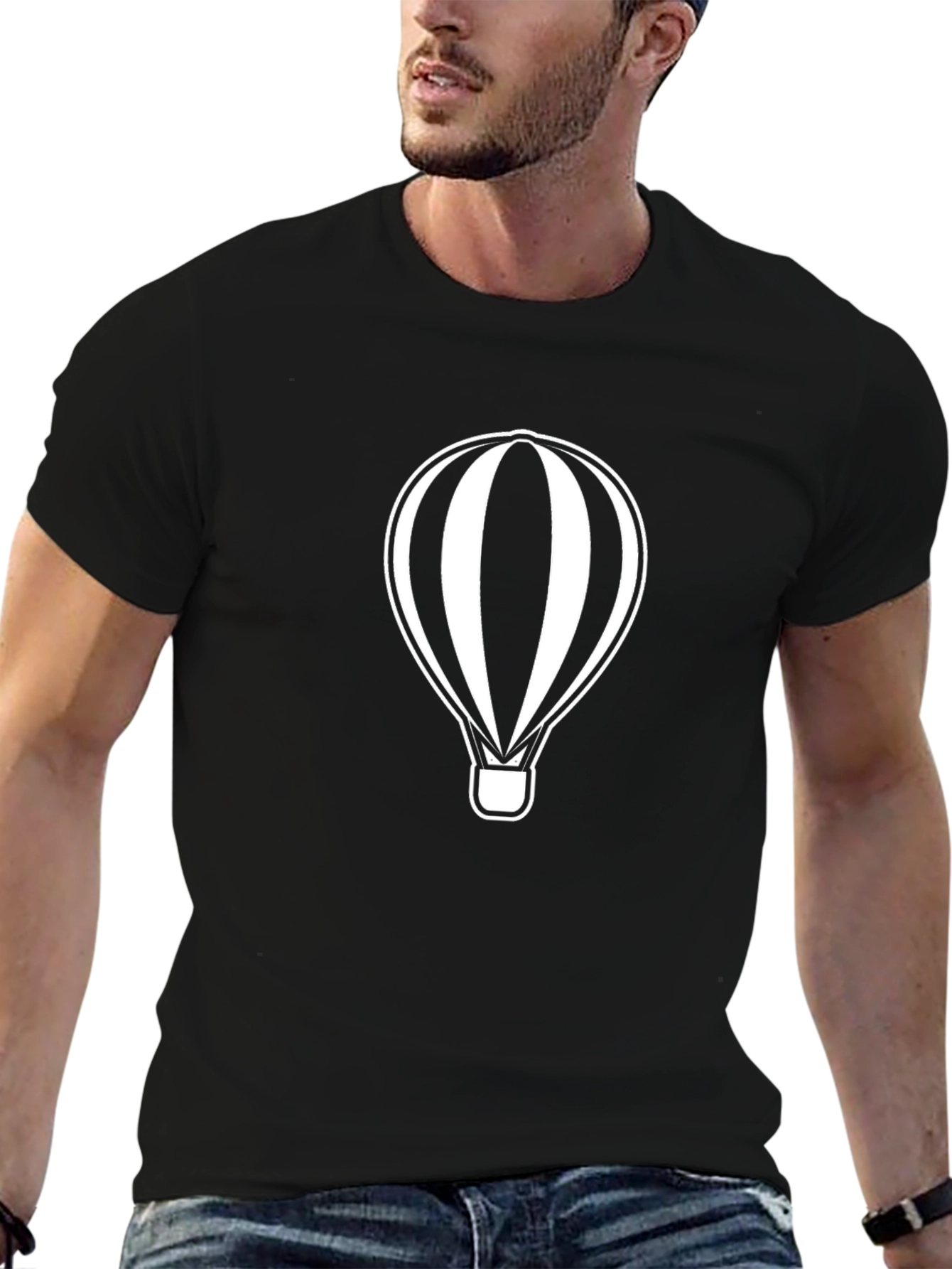 Black Hot Air Balloon Graphic Tee - Soft Cotton Blend view 6