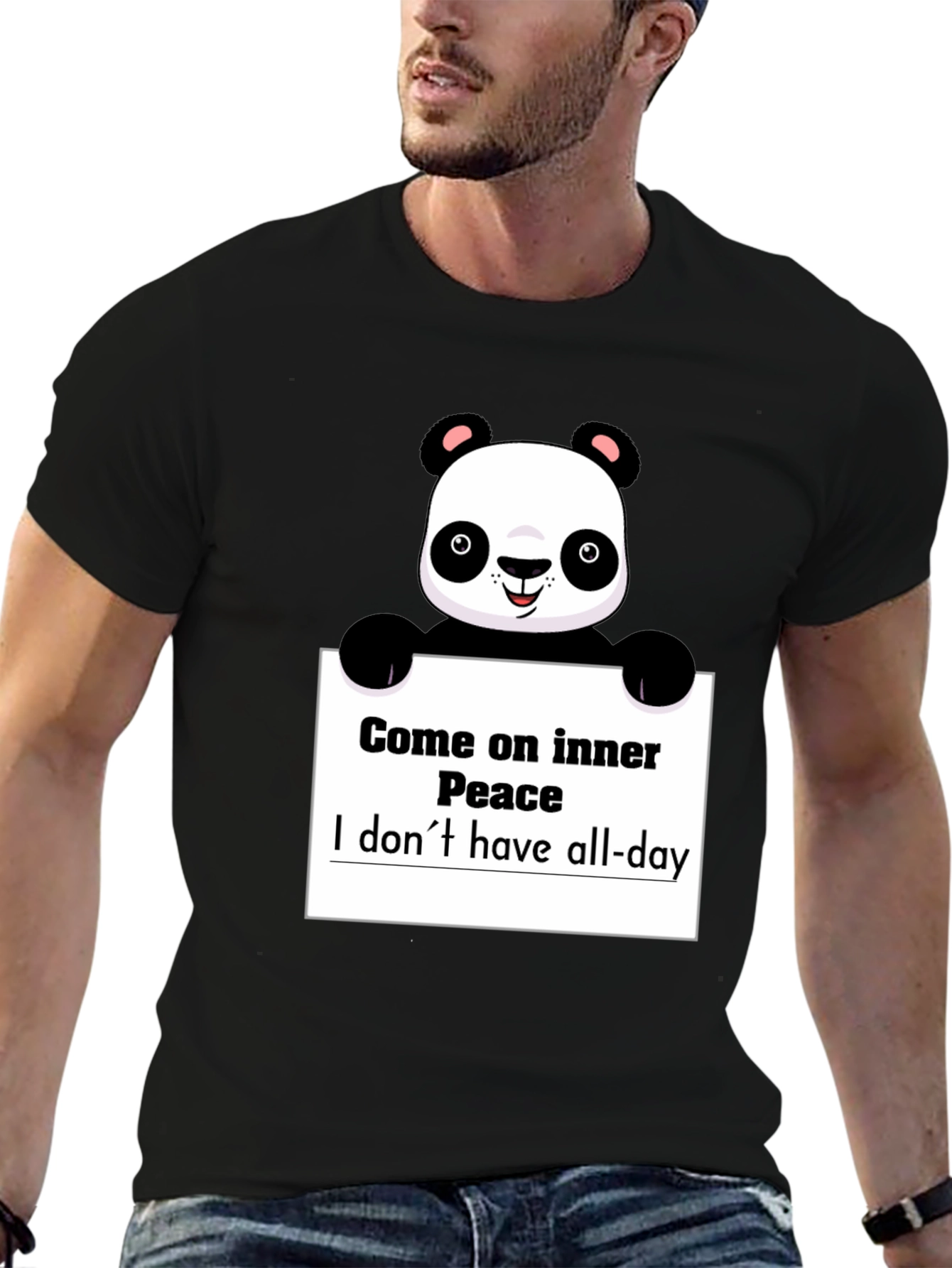 Black Funny Panda Graphic T-Shirt - Inner Peace view 6