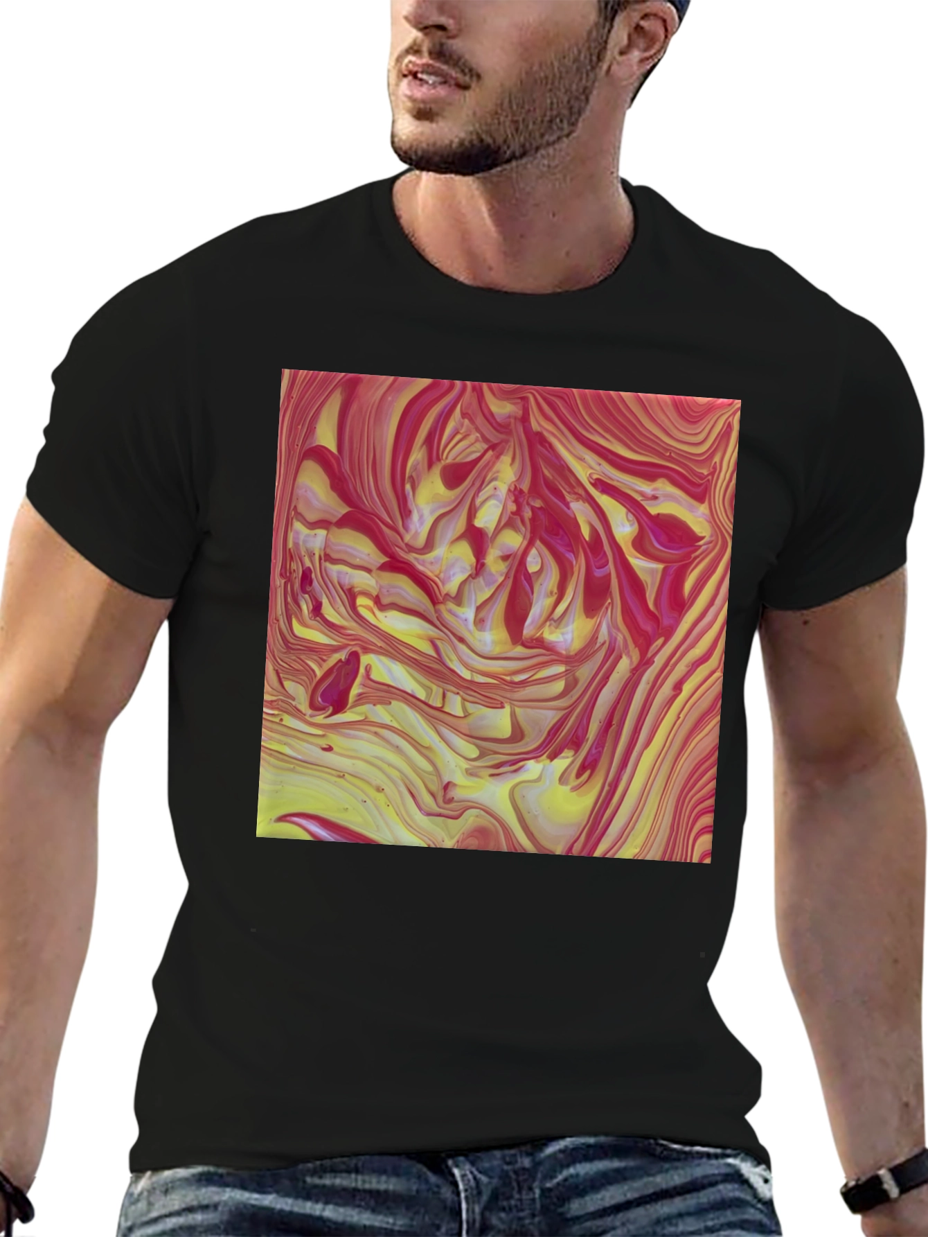 Black Abstract Swirl Art T-Shirt view 6