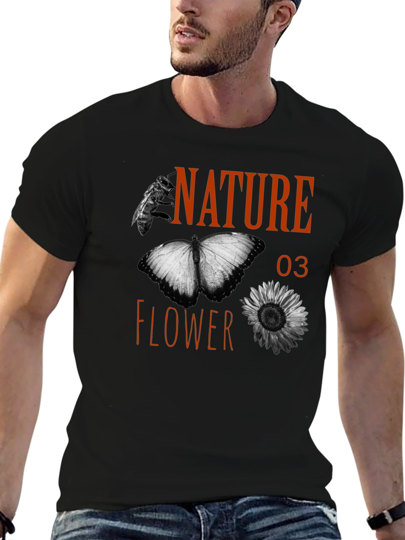 Black Nature Flower Graphic Tee - Black Cotton Blend view 6