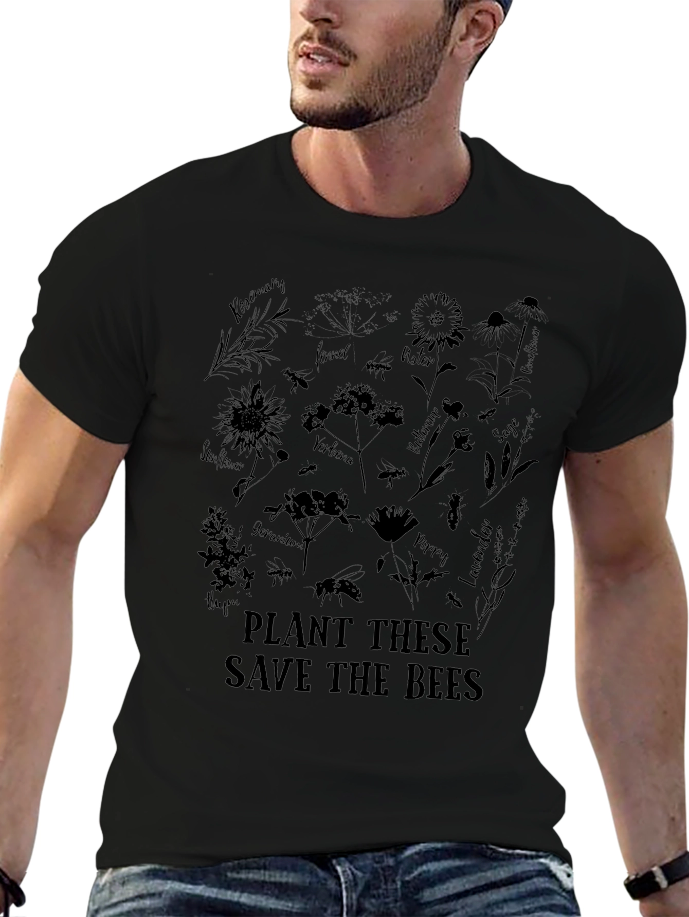 Black Save the Bees Graphic Tee - Black view 6