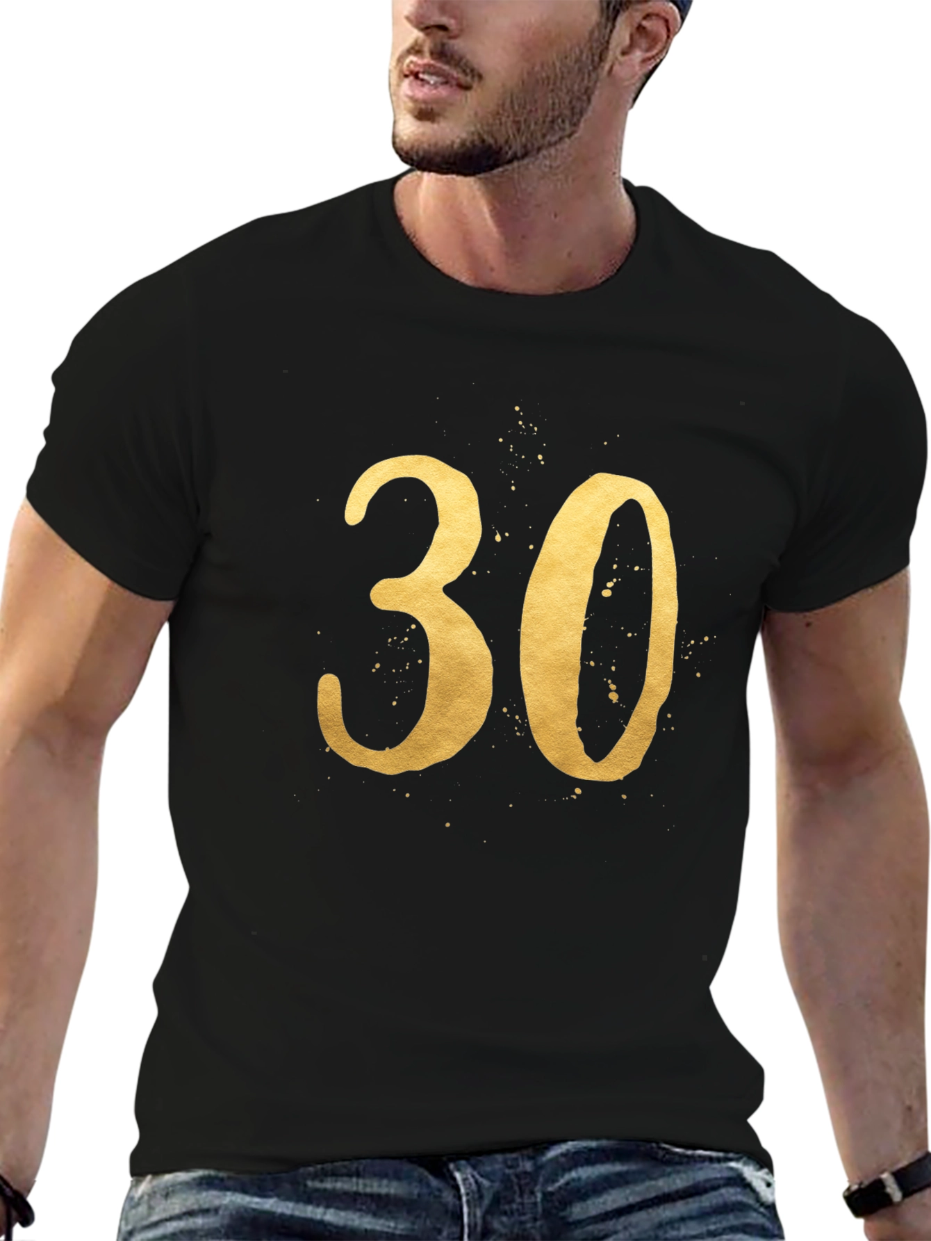 Black 30th Birthday Golden Number Tee view 6