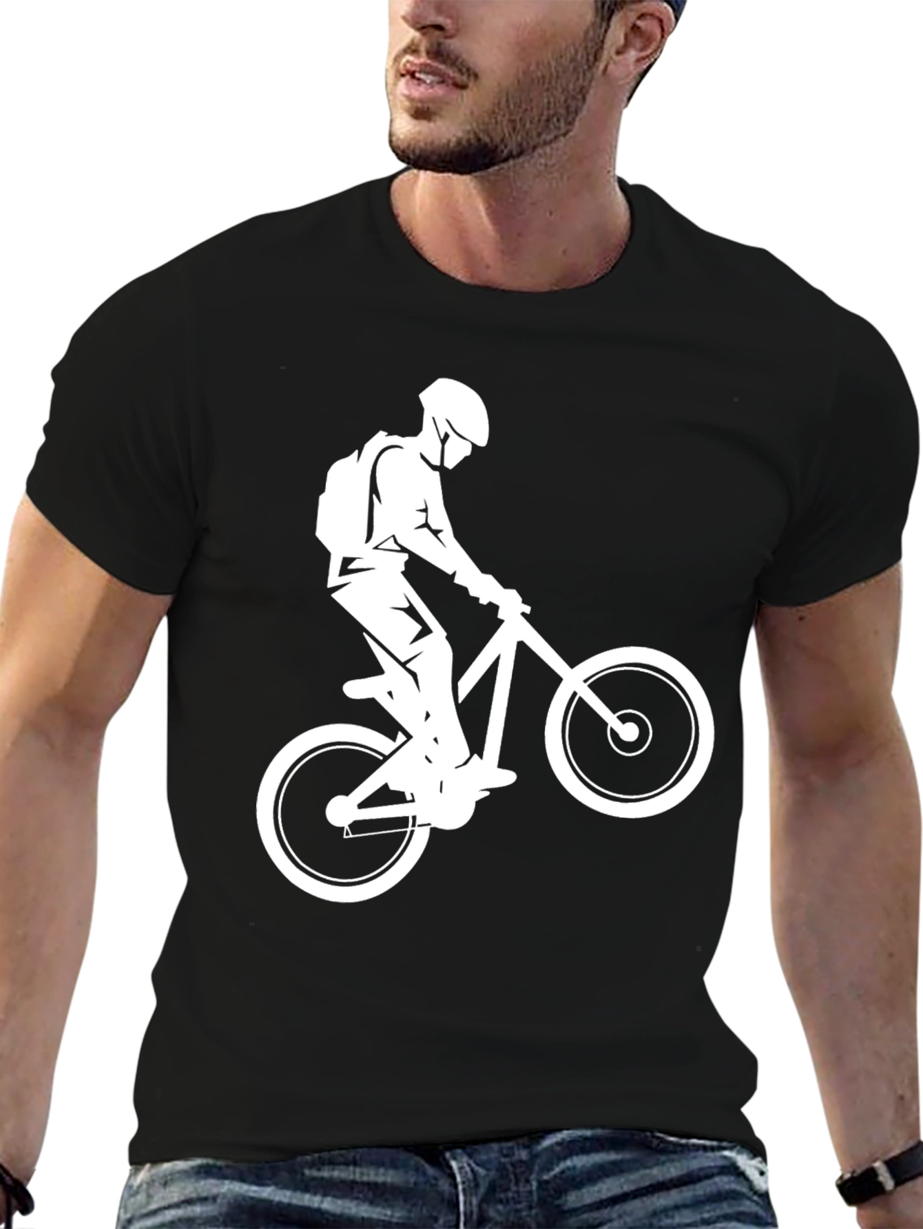 Black Mountain Biker Graphic Tee - Black Cotton T-Shirt view 6