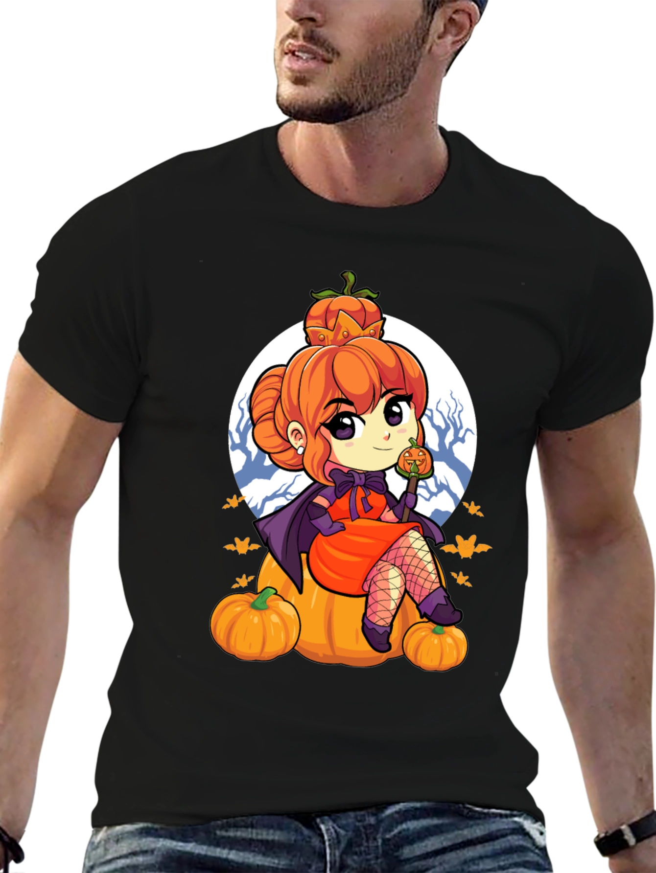 Black Halloween Anime Girl T-Shirt view 6