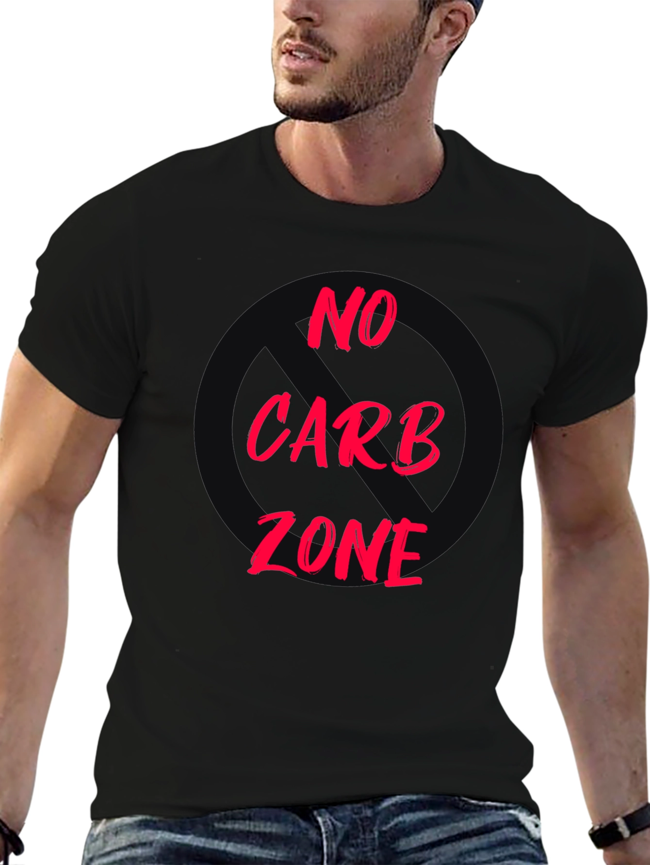 Black No Carb Zone Black T-Shirt view 6