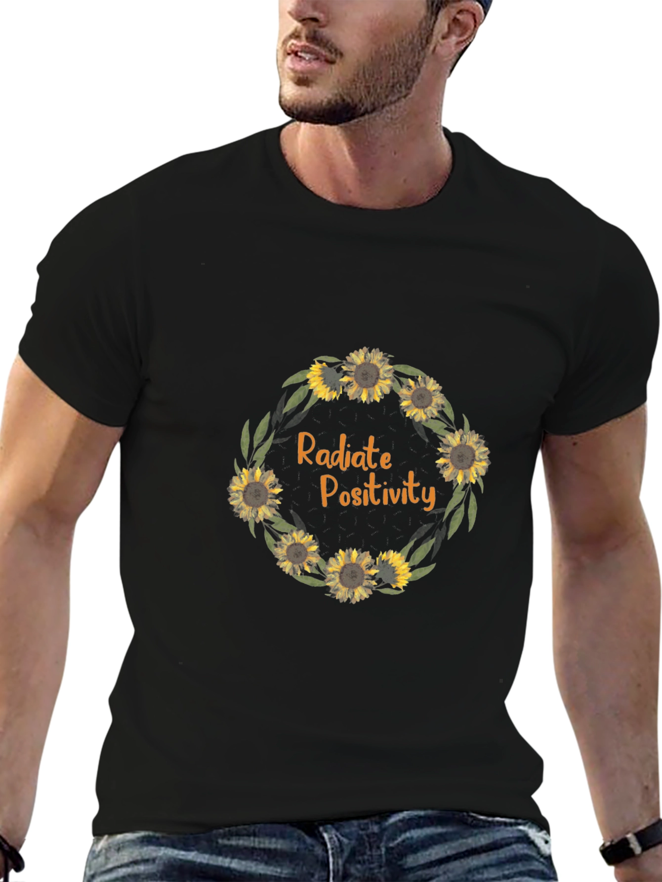 Radiate Positivity Sunflower Wreath Graphic Tee - 6