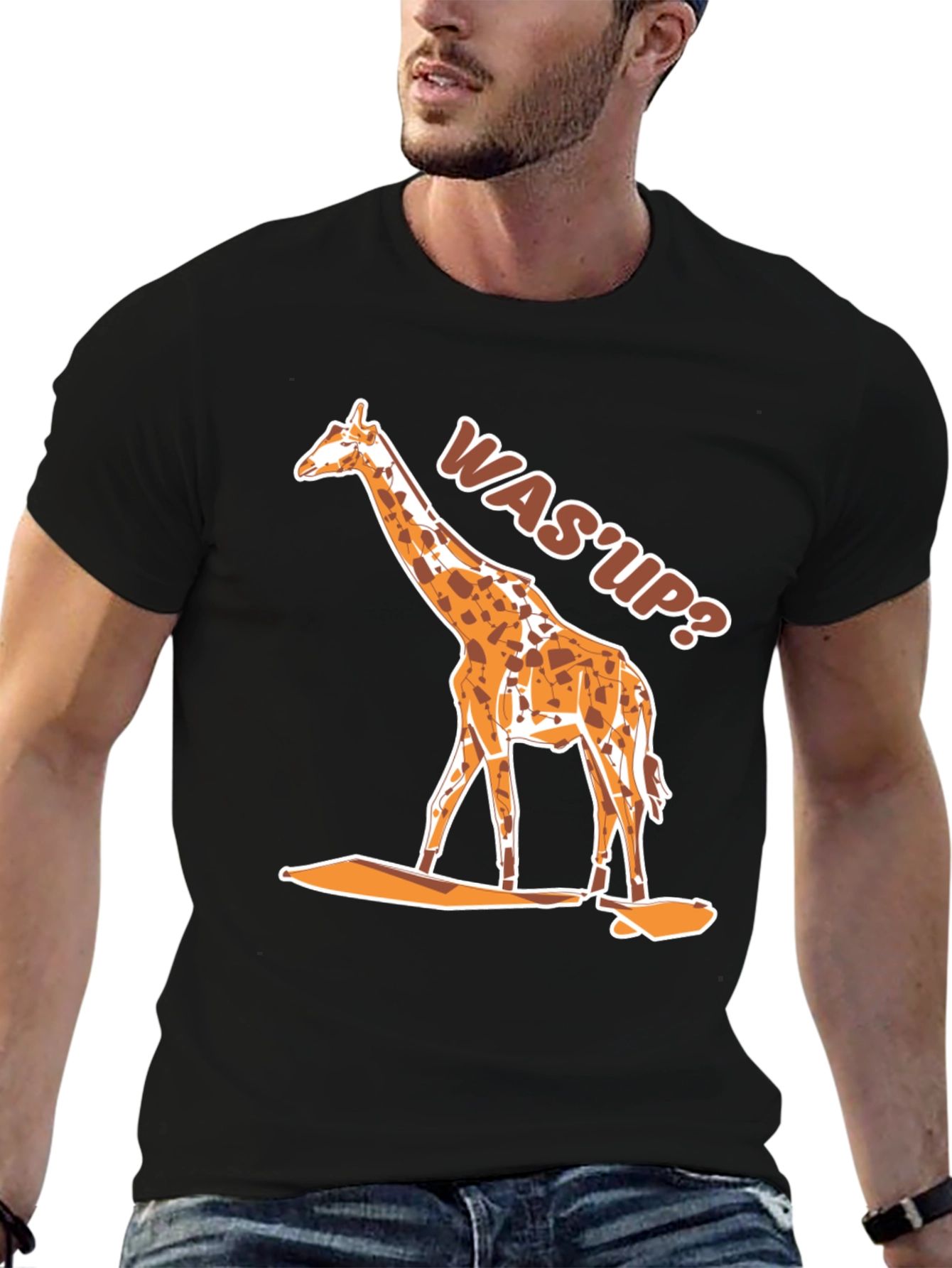 Black Giraffe Was'Up Graphic Tee - Black T-Shirt view 6