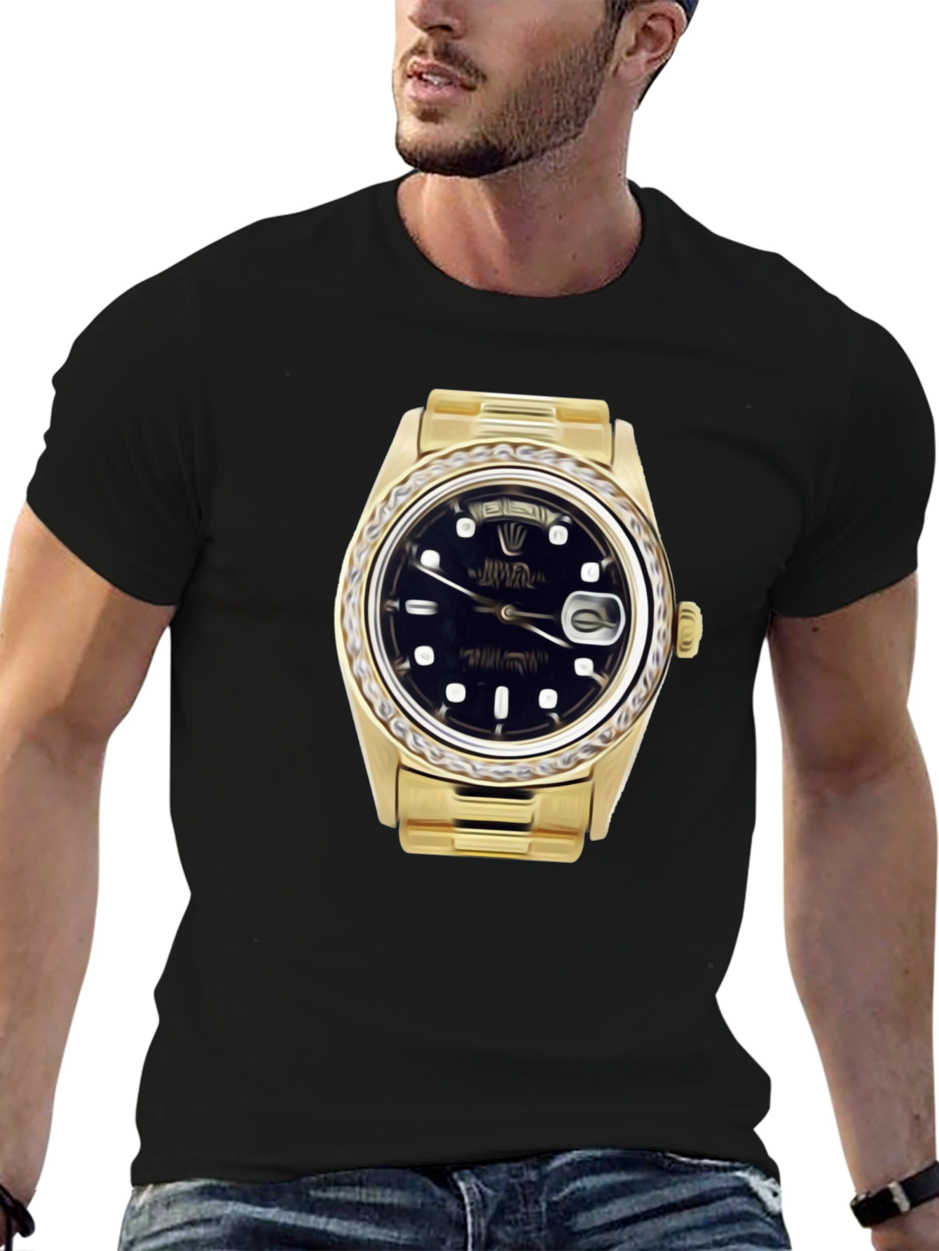 Black Statement Tee: Golden Watch Graphic view 6