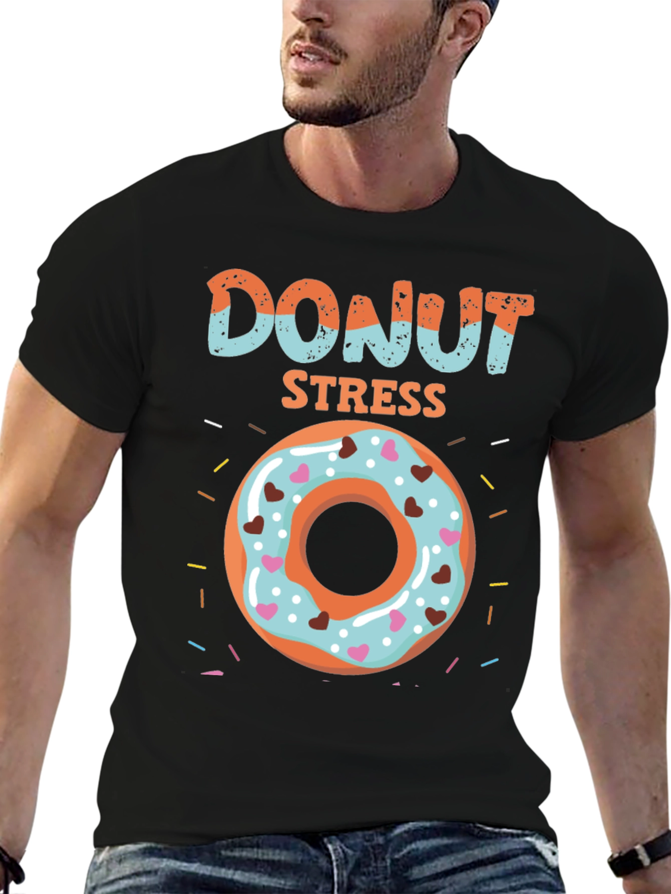 Black Donut Stress T-Shirt - Fun Foodie Apparel view 6