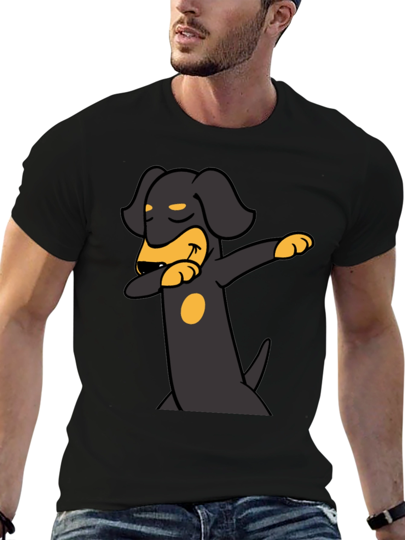 Black Dachshund Dabbing Graphic Tee - Black Cotton Blend view 6