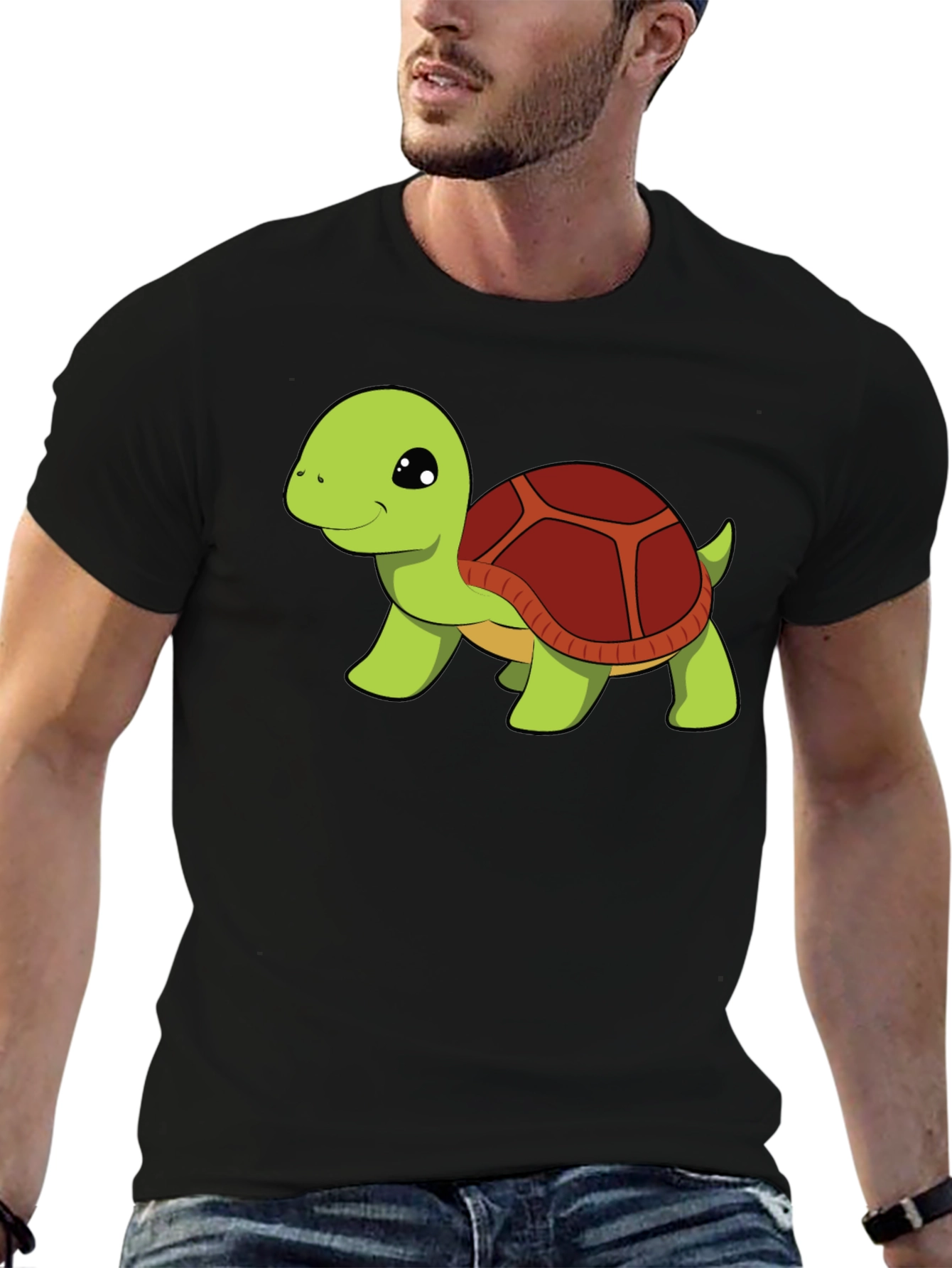 Black Cute Turtle Graphic Tee - Black Cotton T-Shirt view 6