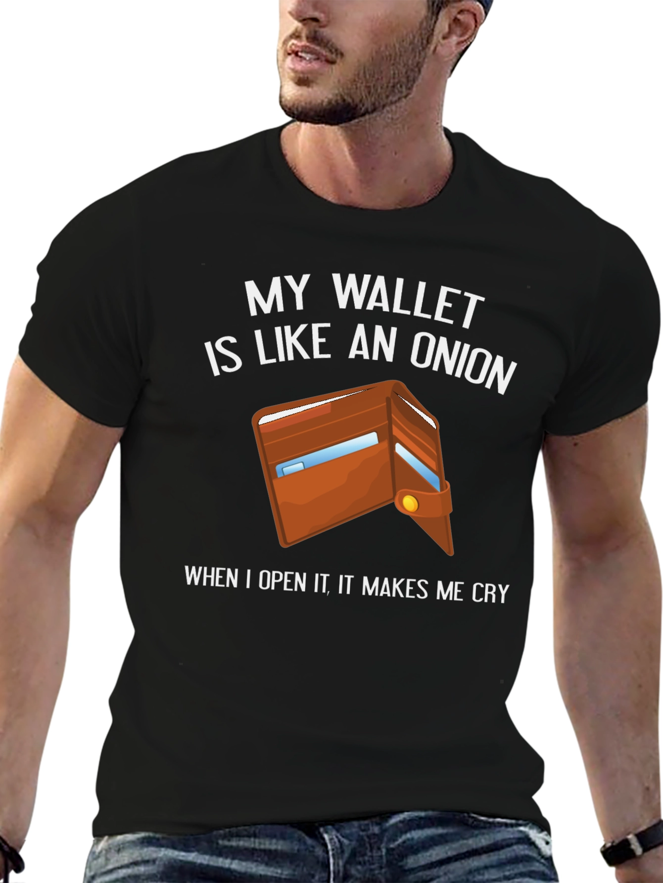 Black Funny Wallet Onion Graphic T-Shirt view 6