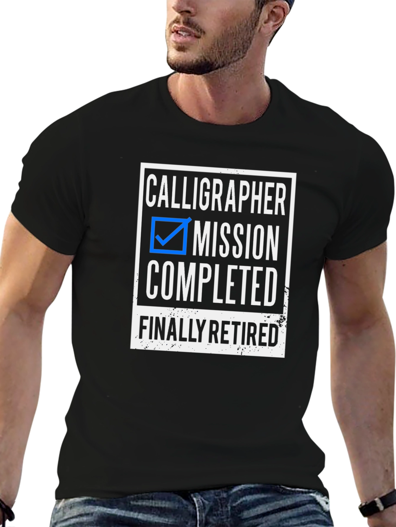 Black Calligrapher Mission Completed Retired T-Shirt view 6