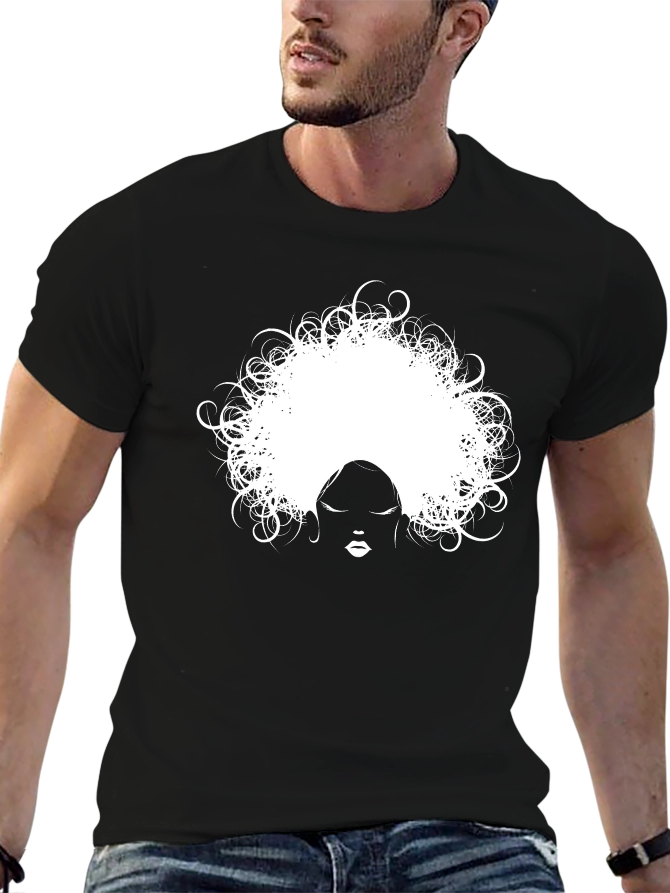 Black Afro Woman Graphic Tee - Stylish Black Cotton T-Shirt view 6