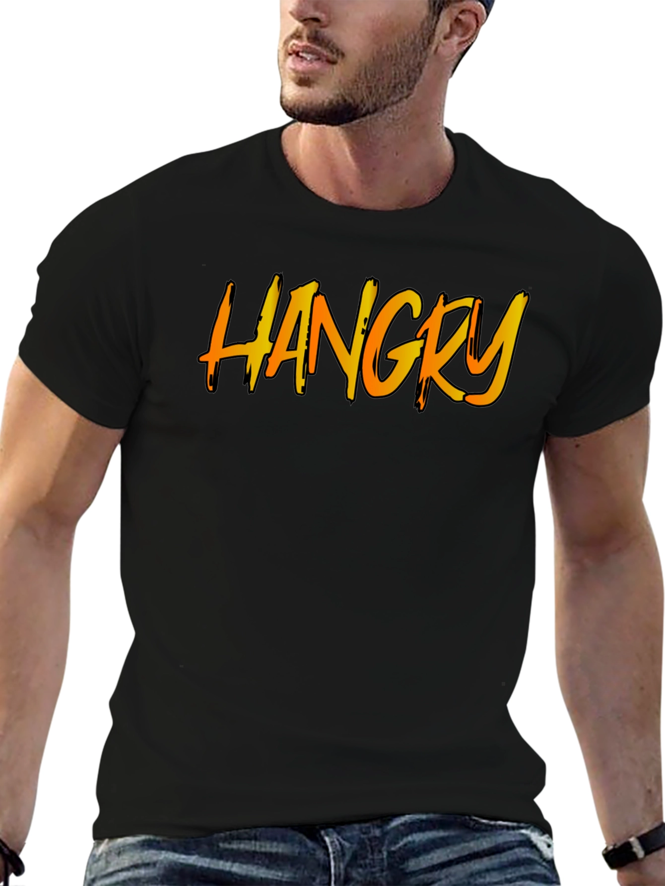 Black Hangry T-Shirt - Black Cotton Crew Neck view 6