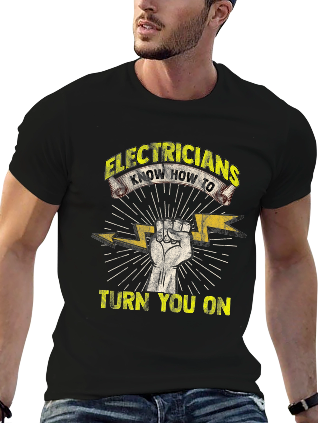 Black Electricians Turn You On T-Shirt Funny Electrician Gift view 6
