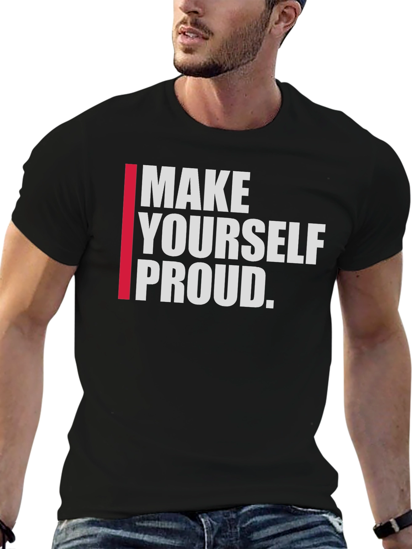 Black Motivational "Make Yourself Proud" Graphic Tee view 6