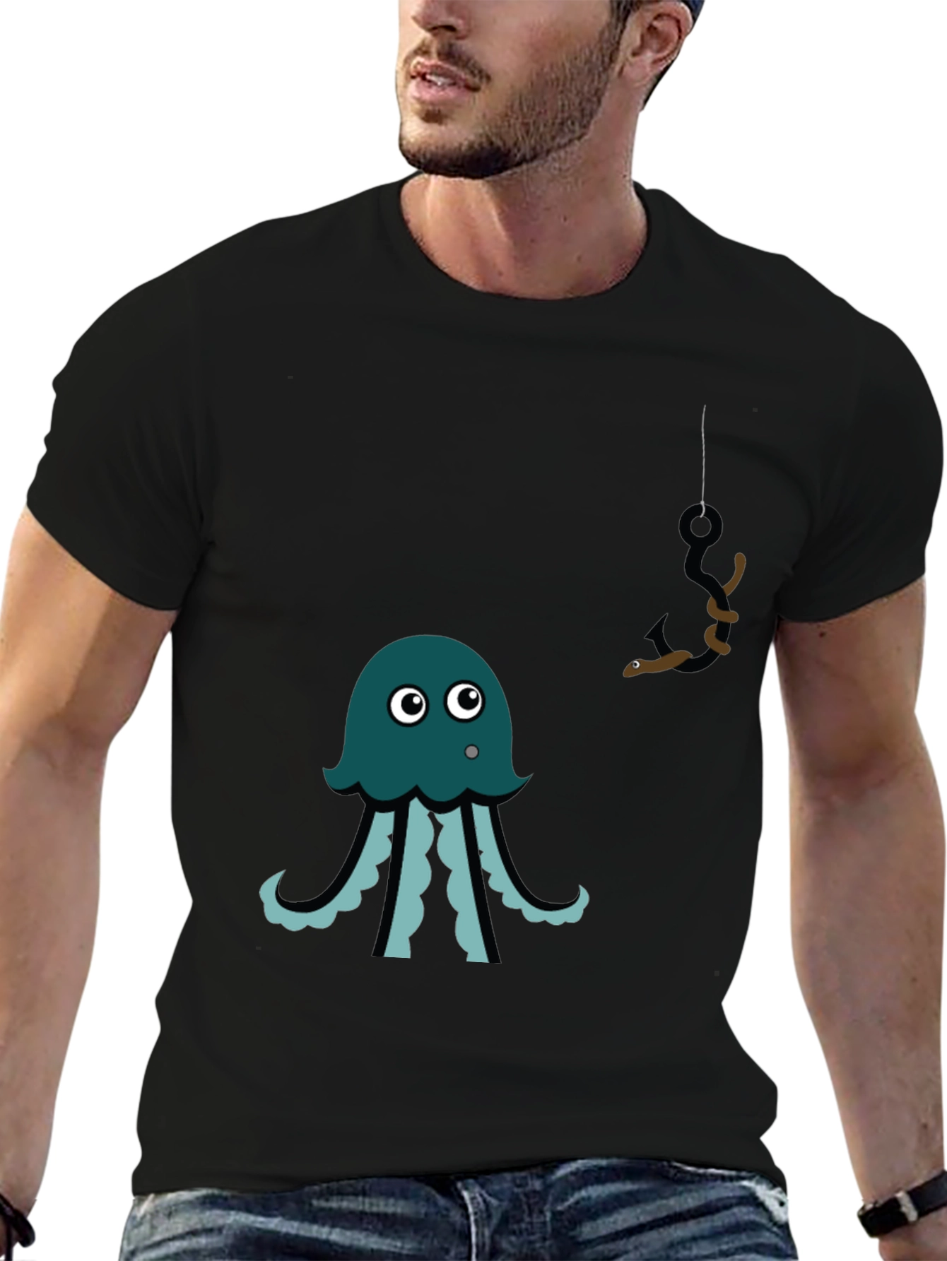 Black Octopus Fishing Graphic Tee - Men's Black T-Shirt view 6