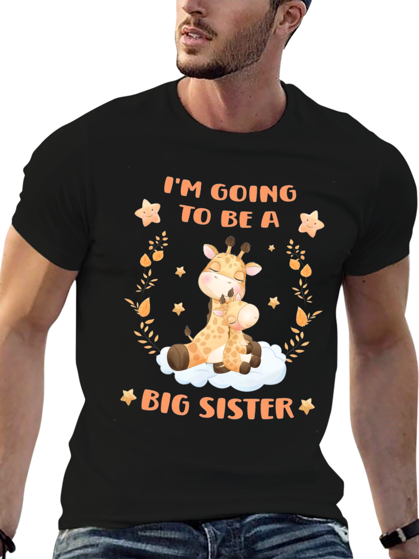Black Big Sister Giraffe Graphic Tee - Baby Announcement view 6