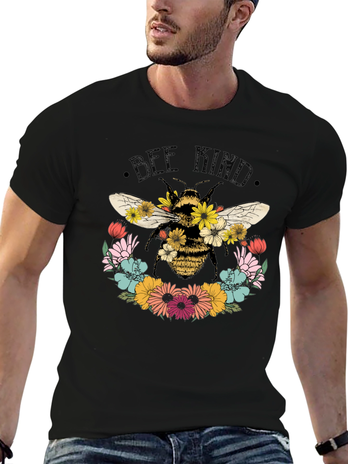 Black Bee Kind Floral T-Shirt - Black view 6