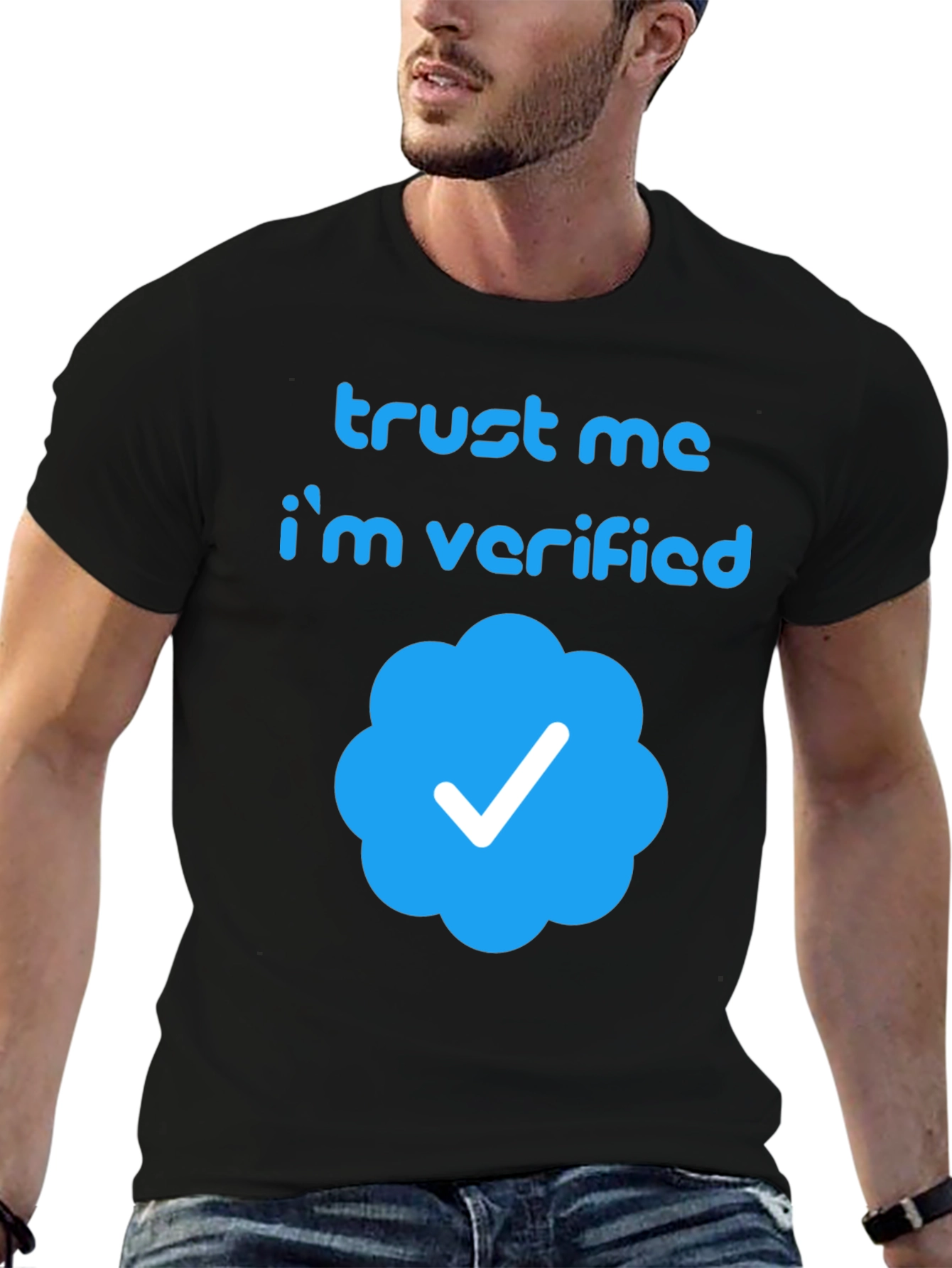 Black Trust Me I'm Verified T-Shirt - Black Crew Neck Tee view 6