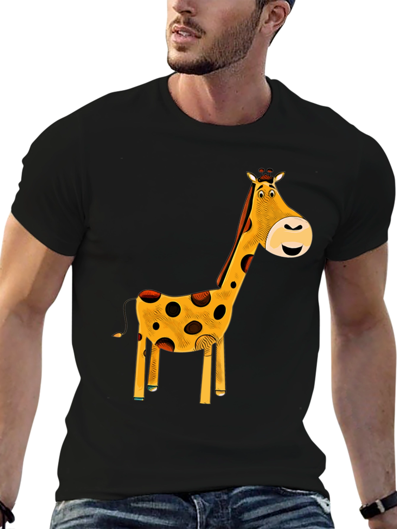 Black Giraffe Graphic T-Shirt - Black Cotton Tee view 6