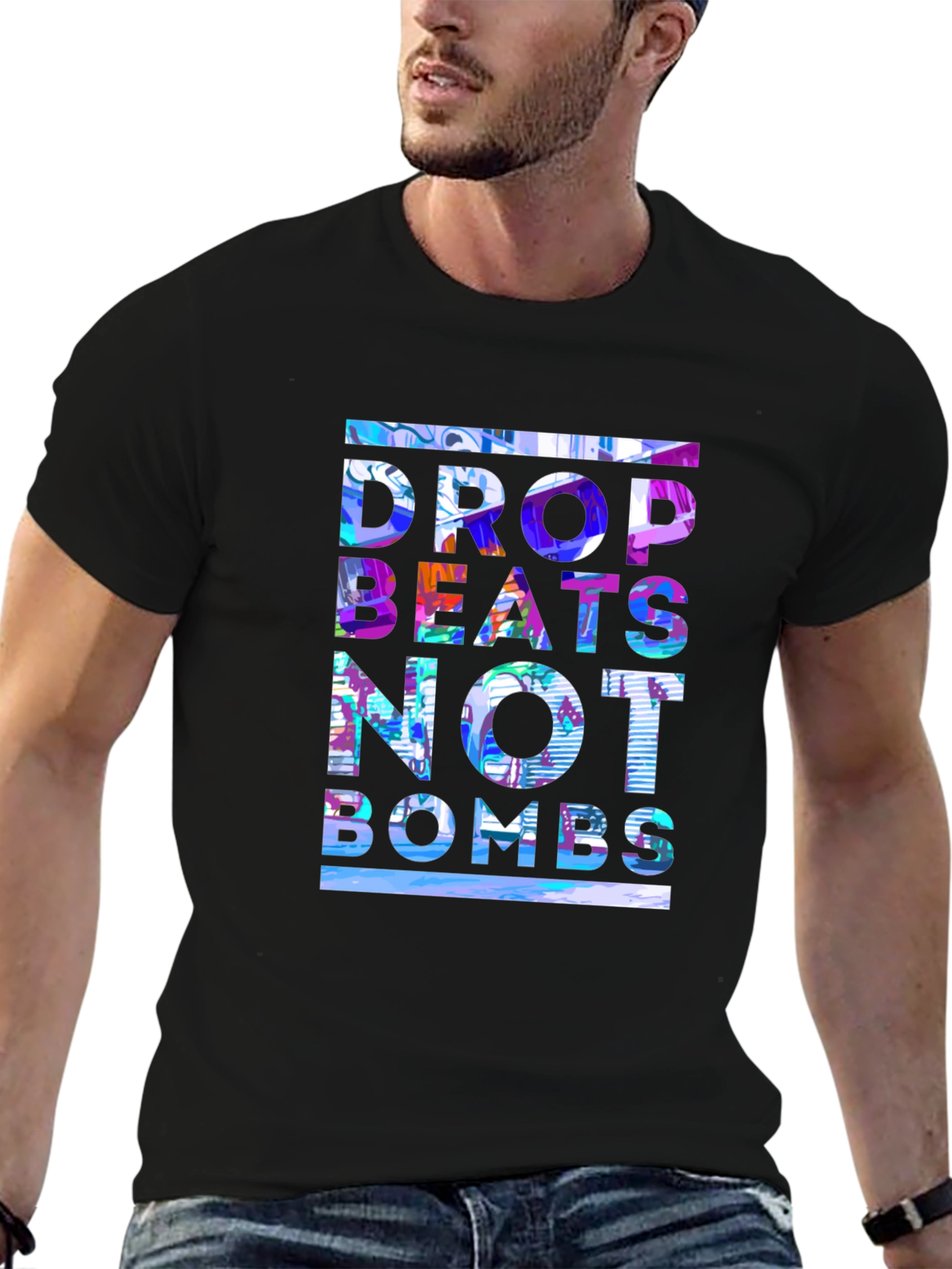 Black Drop Beats Not Bombs Graphic Tee view 6