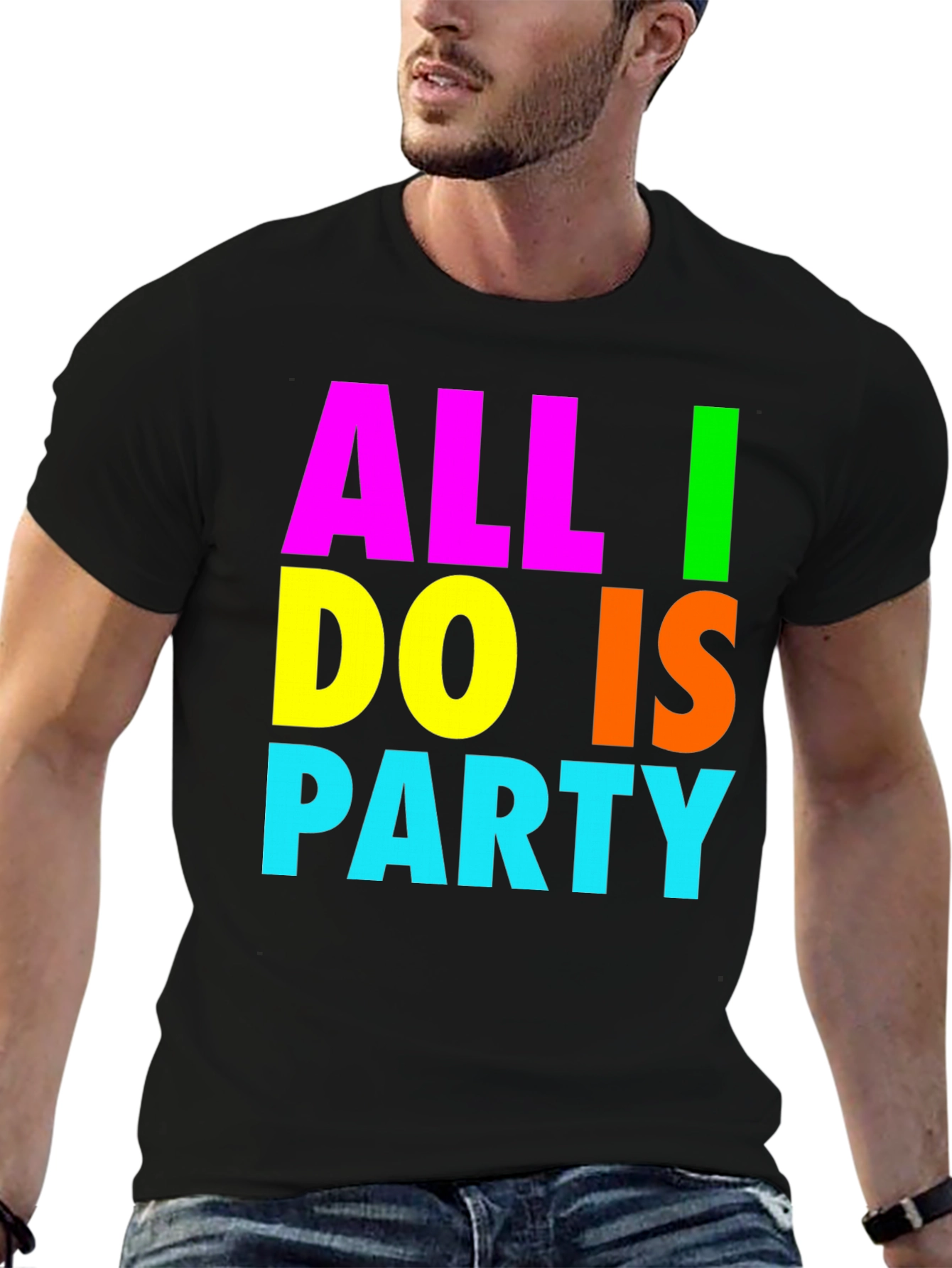 Black All I Do Is Party Graphic Tee - Bold & Fun! view 6