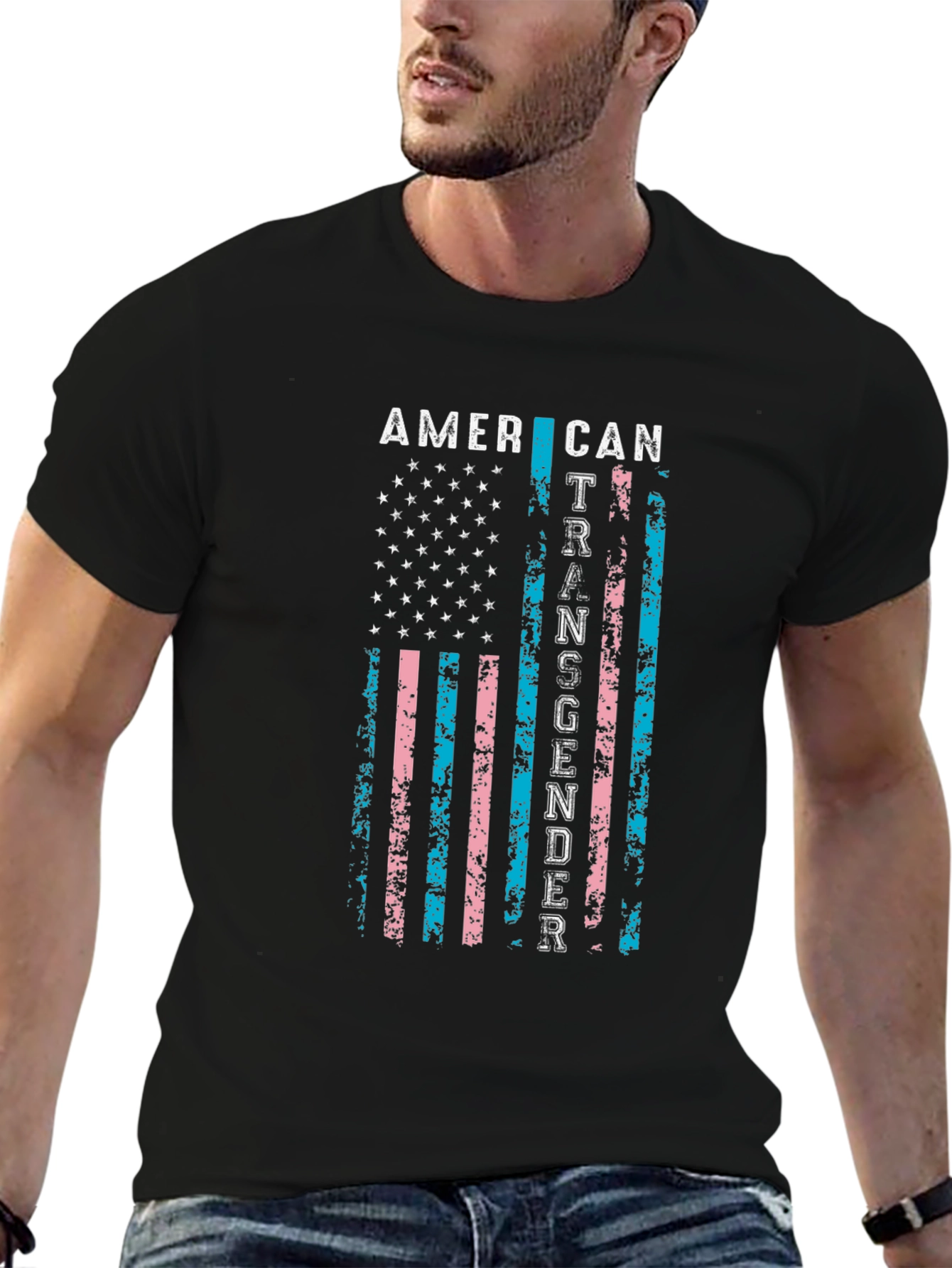 Black American Transgender Flag Black T-Shirt view 6