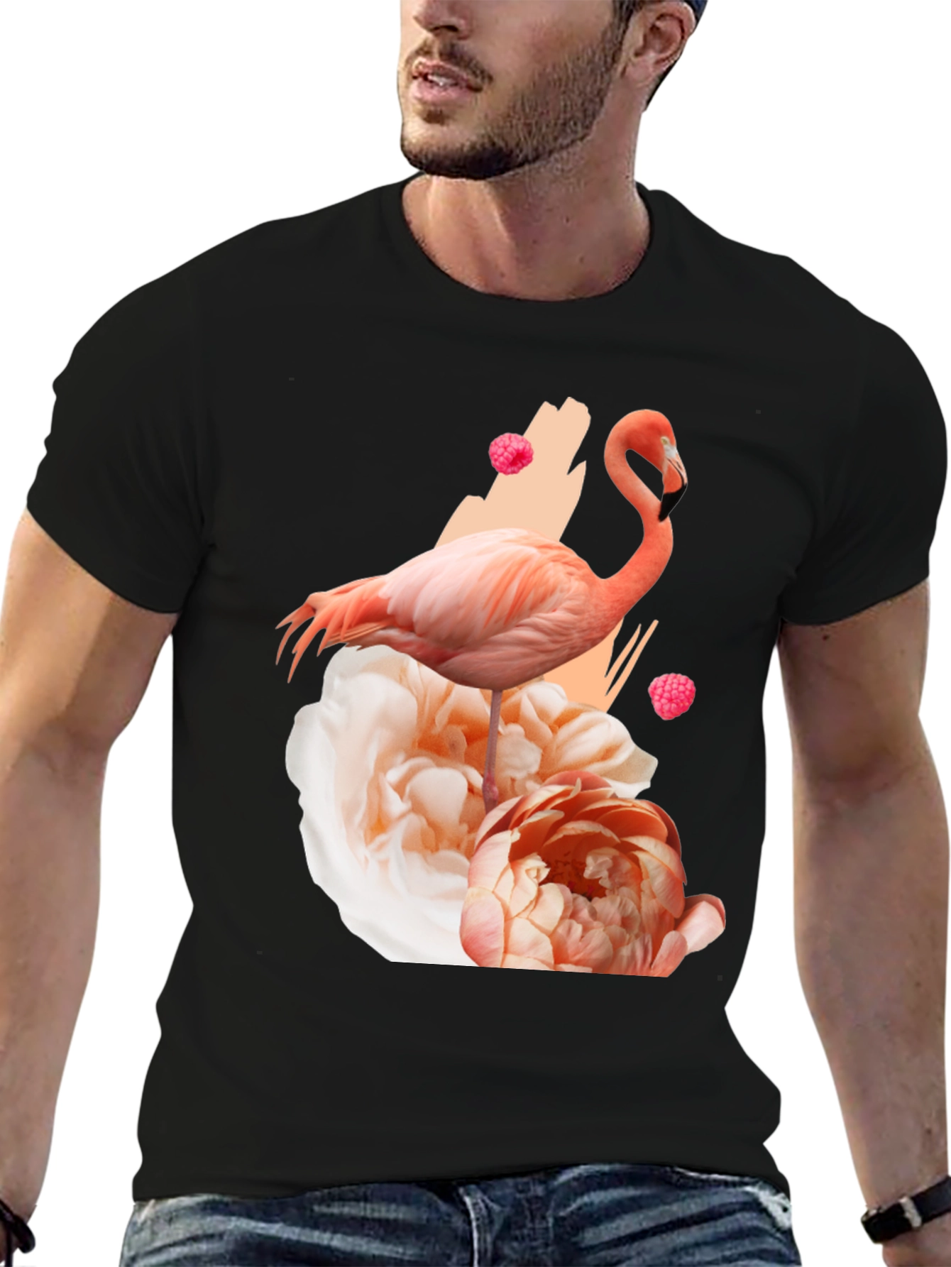 Black Flamingo Floral Graphic Black T-Shirt view 6