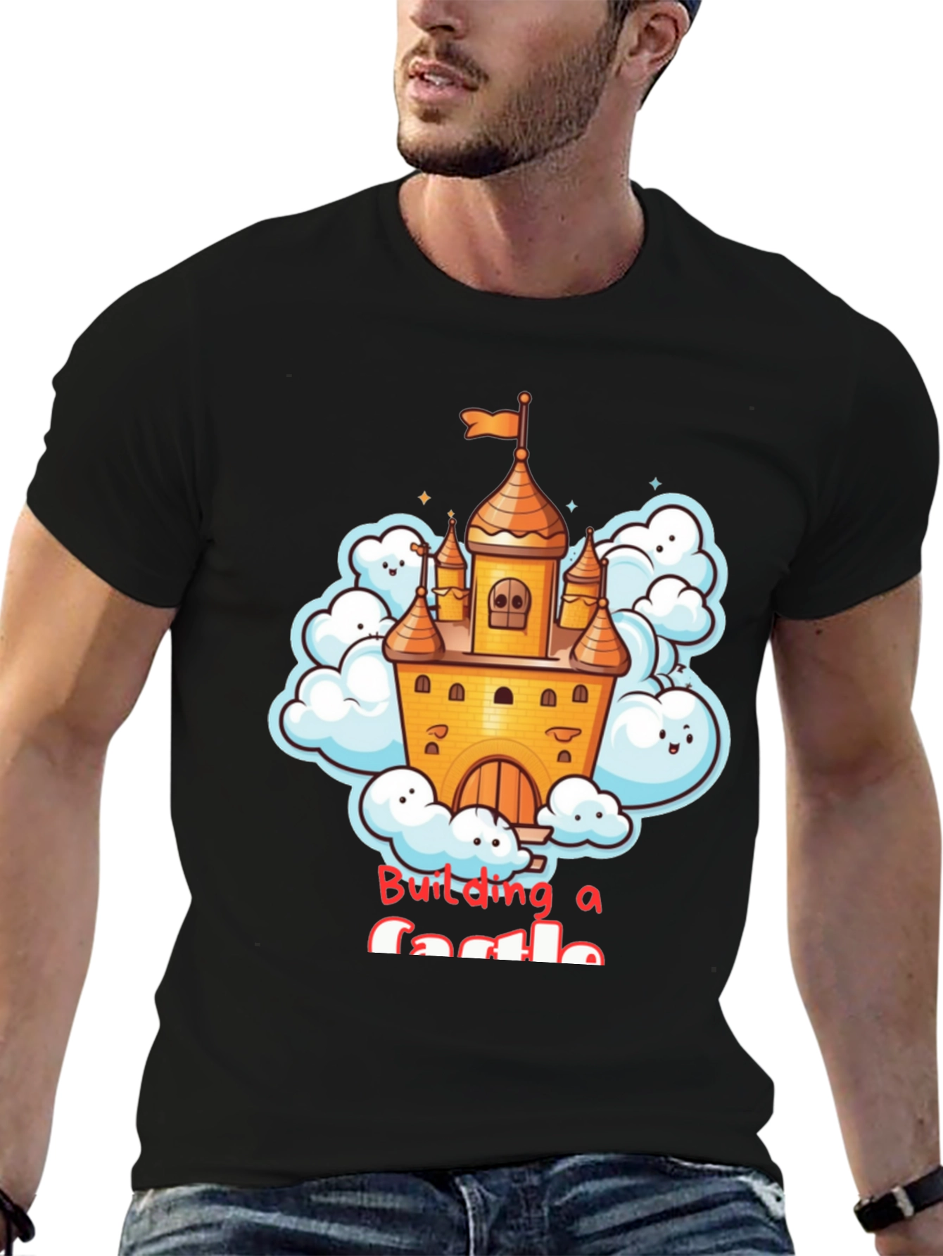 Black Building a Castle T-Shirt - Fun Cartoon Design view 6