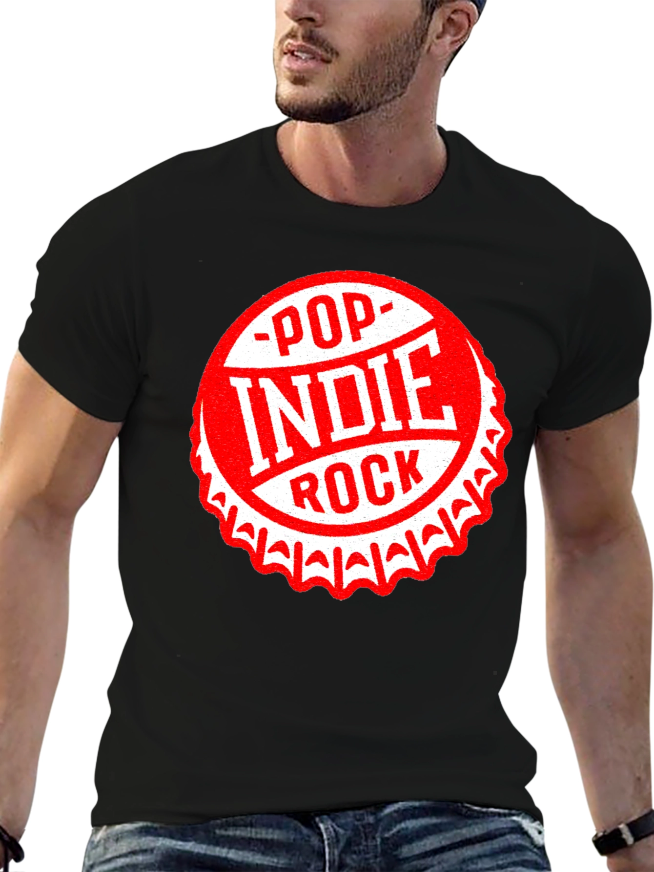 Black Pop Indie Rock Graphic Tee - Black Cotton T-Shirt view 6