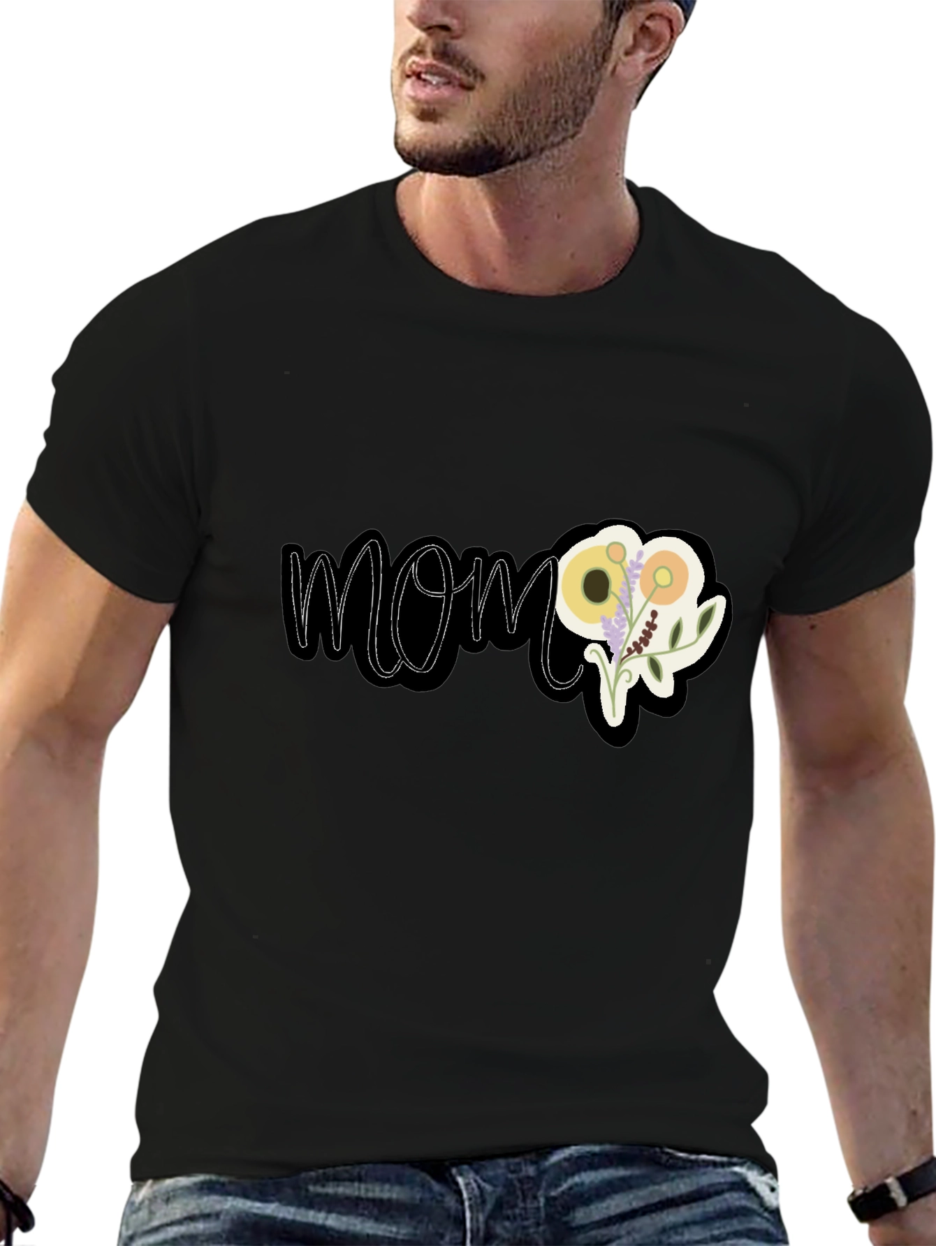 Black Floral MOM Graphic Black T-Shirt view 6