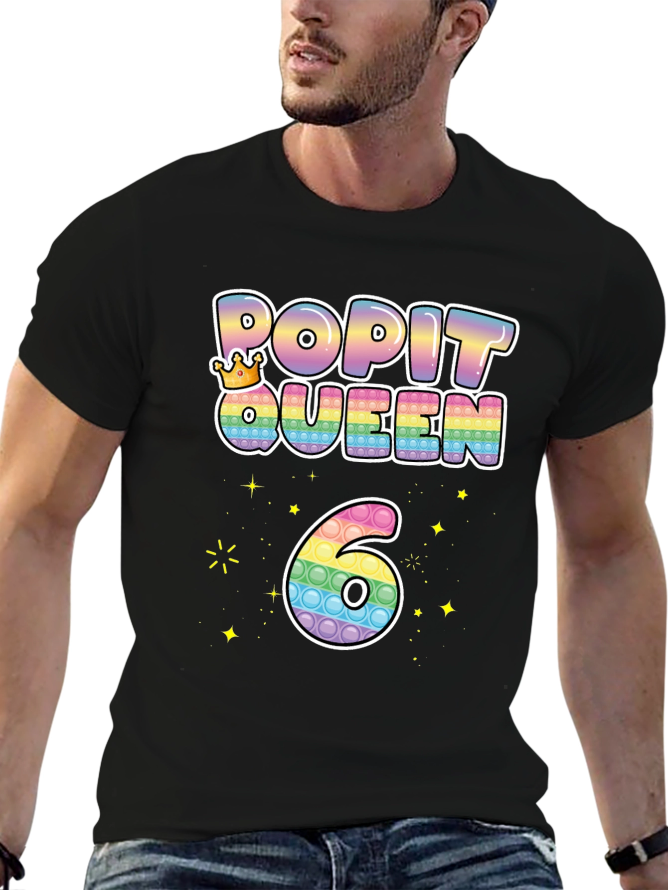 Black Pop It Queen 6th Birthday T-Shirt view 6