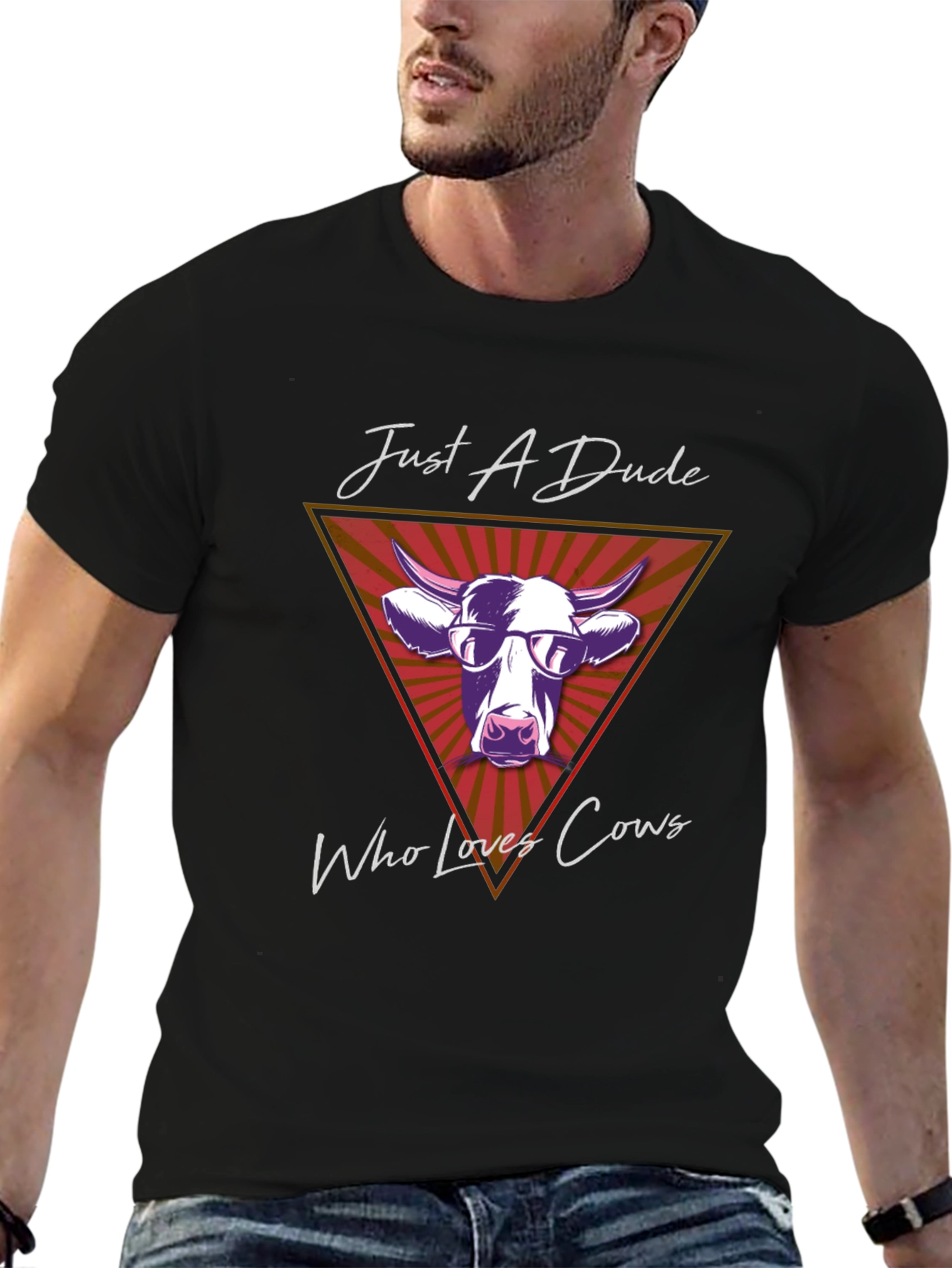 Black Just A Dude Who Loves Cows Graphic T-Shirt view 6