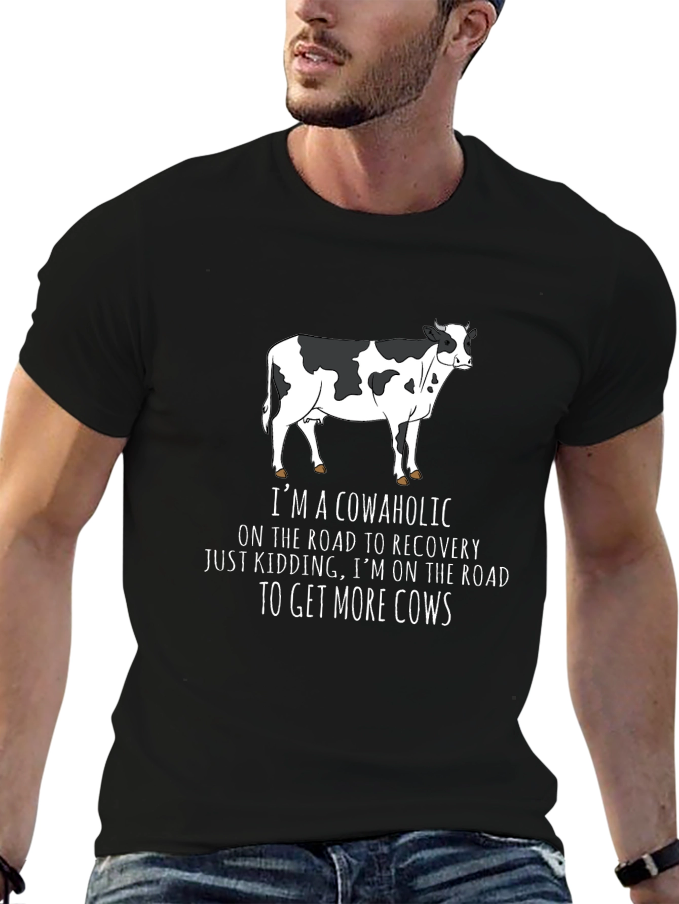 Black Cowaholic T-Shirt - Funny Cow Lover Tee view 6