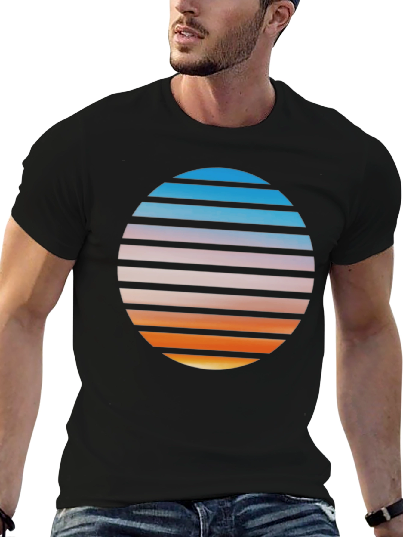 Black Retro Sunset Graphic T-Shirt - Black view 6