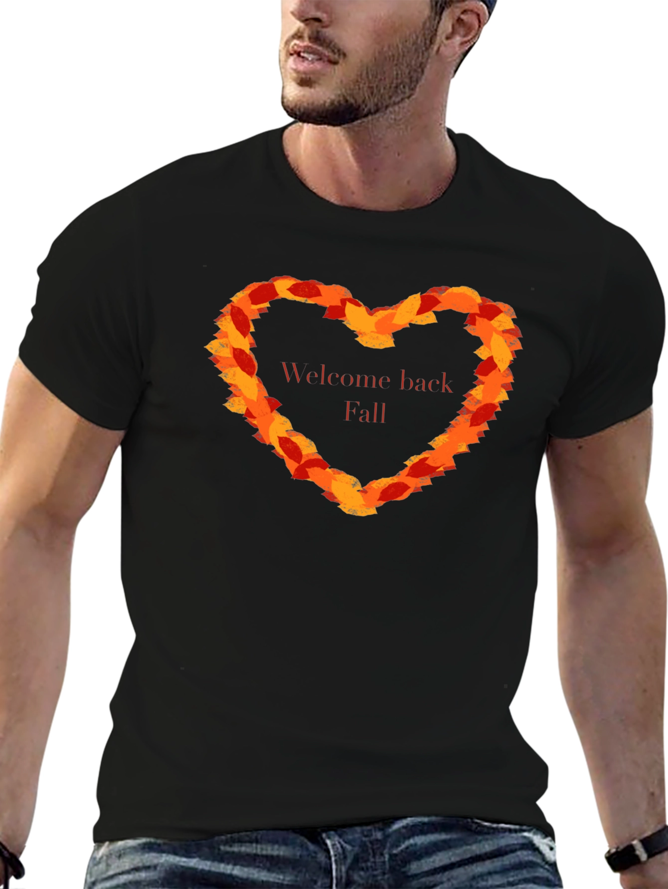 Black Welcome Back Fall Leaf Heart T-Shirt view 6